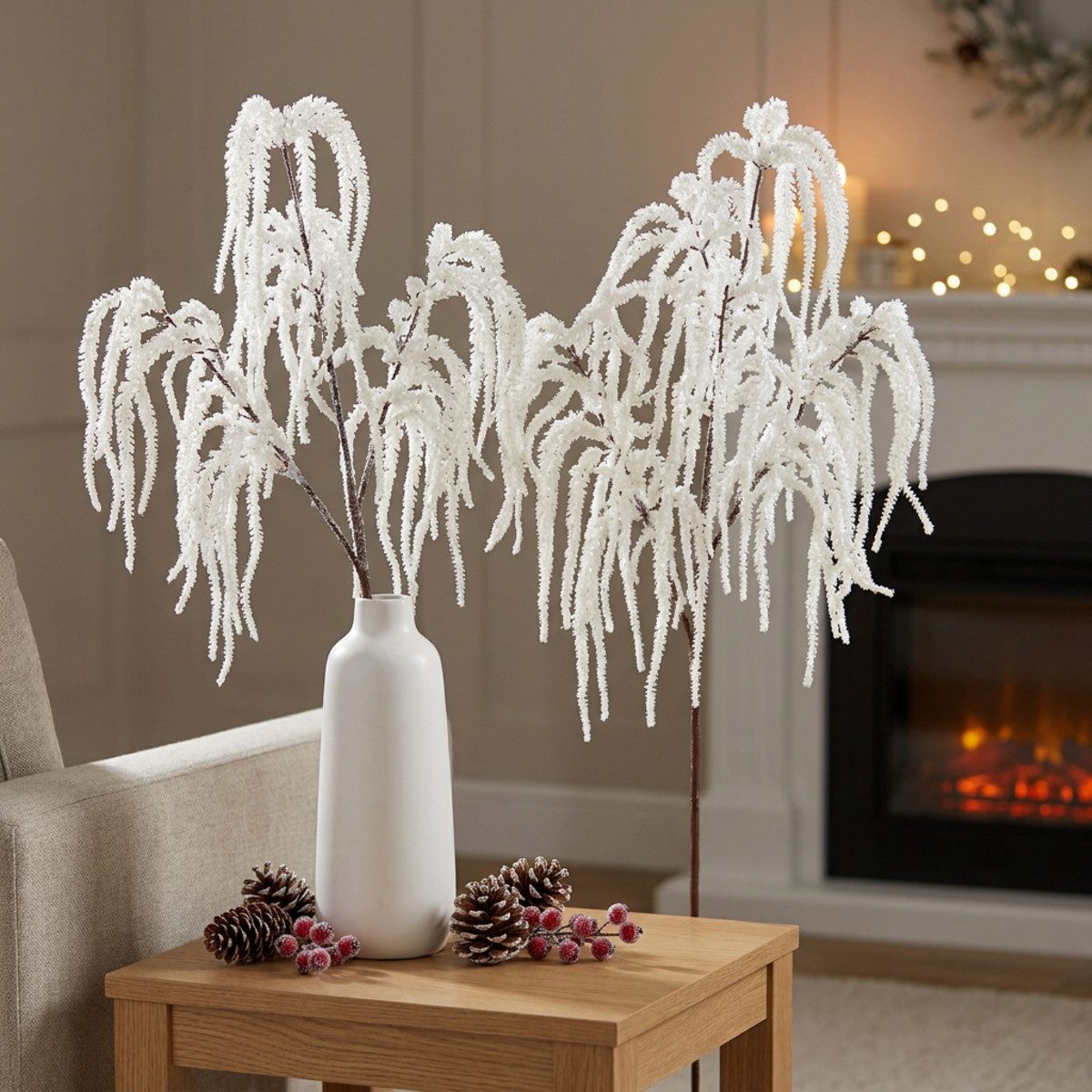 Winterliche Kunstpflanze Dekozweig Trauerweide Weiß Glitter Winterdeko 82cm 2 Stk, 2 Stück, Kaemingk, Höhe 1 cm – Bild 2 von 4