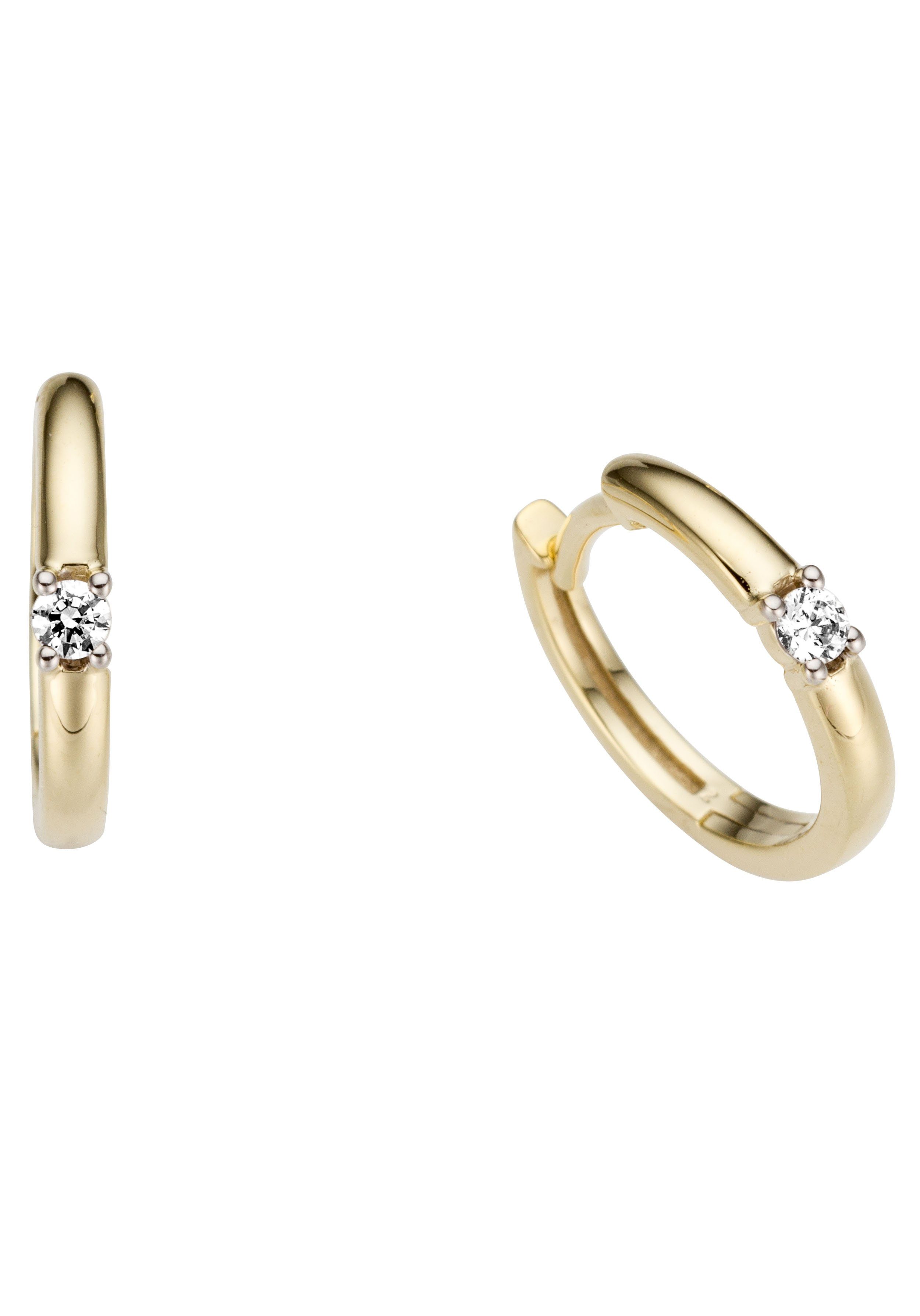 Firetti Paar Creolen Schmuck Geschenk Gold 333 Solitär, edel und massiv, teilw. rhodiniert, mit Zirkonia (synth)