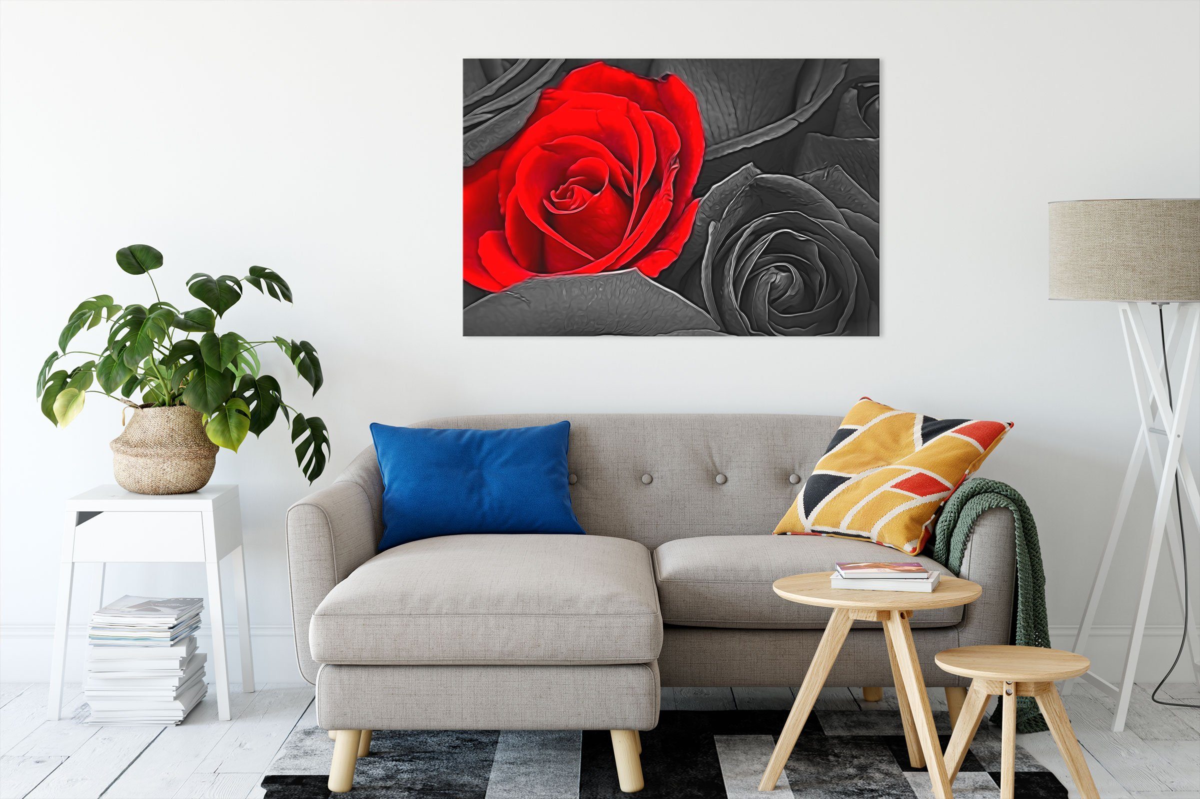 Pixxprint Leinwandbild romantische rote rote romantische Rosen, bespannt, Leinwandbild inkl. (1 Zackenaufhänger fertig Rosen St)