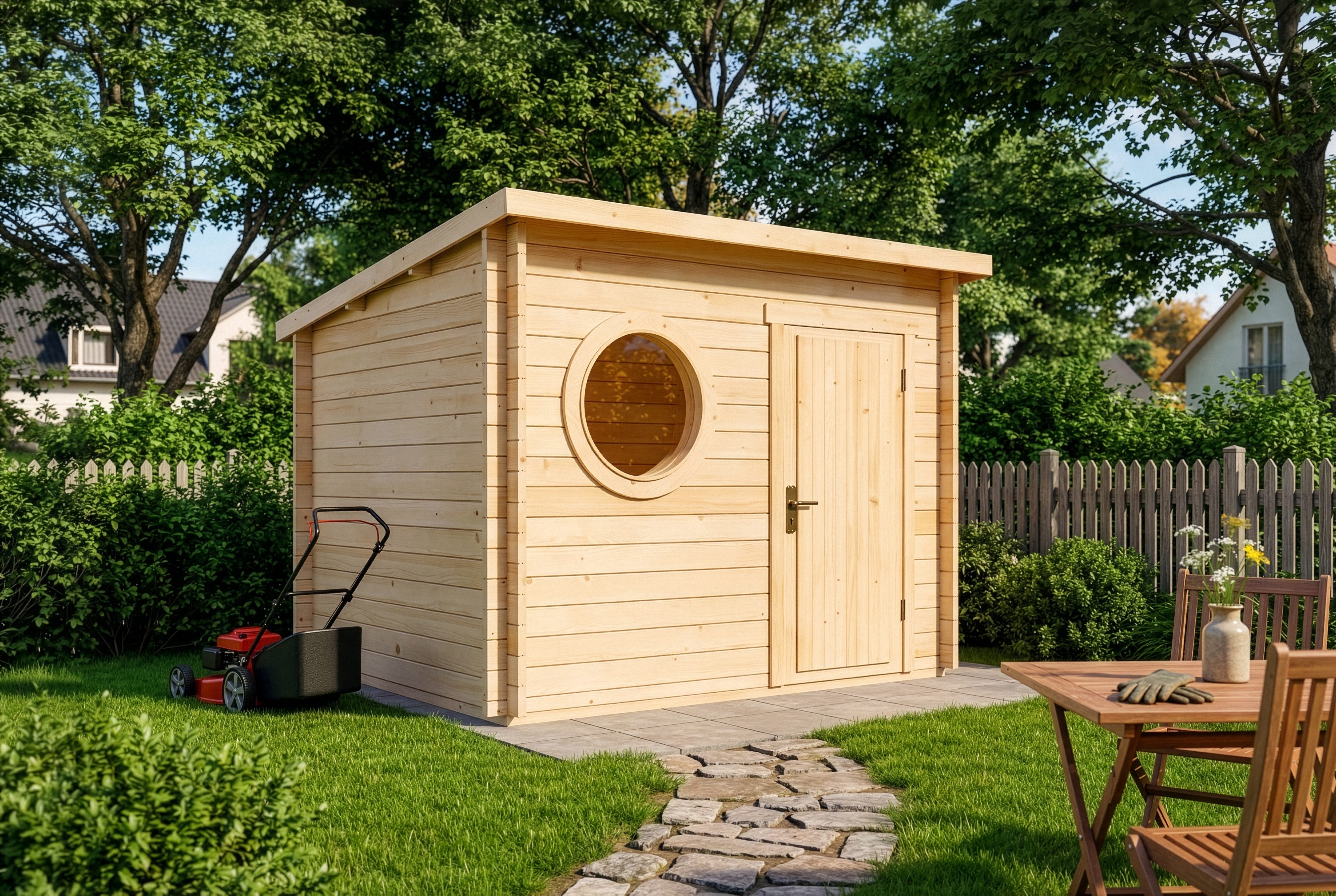 Alpholz Gartenhaus Holz Maria-Rondo 44 A, BxT: 300x270 cm, in Naturbelassen mit 44mm Wandstärke