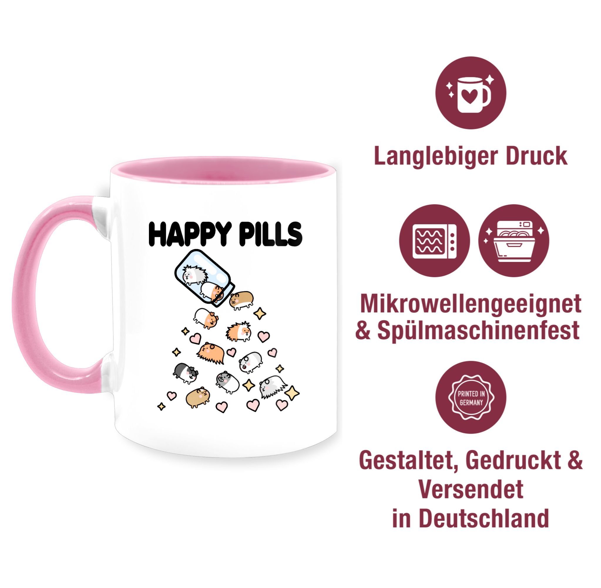 Shirtracer Tasse Happy Pills - Mrerschwein, Rosa Keramik, 1 Statement Meerschweinchen