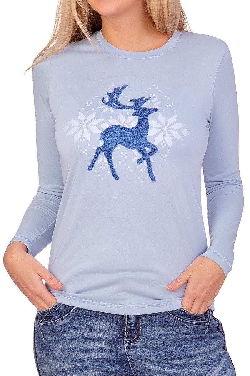 Piz Palü Trachtenshirt Longsleeve Damen - GERBRUNN - cashmere blue