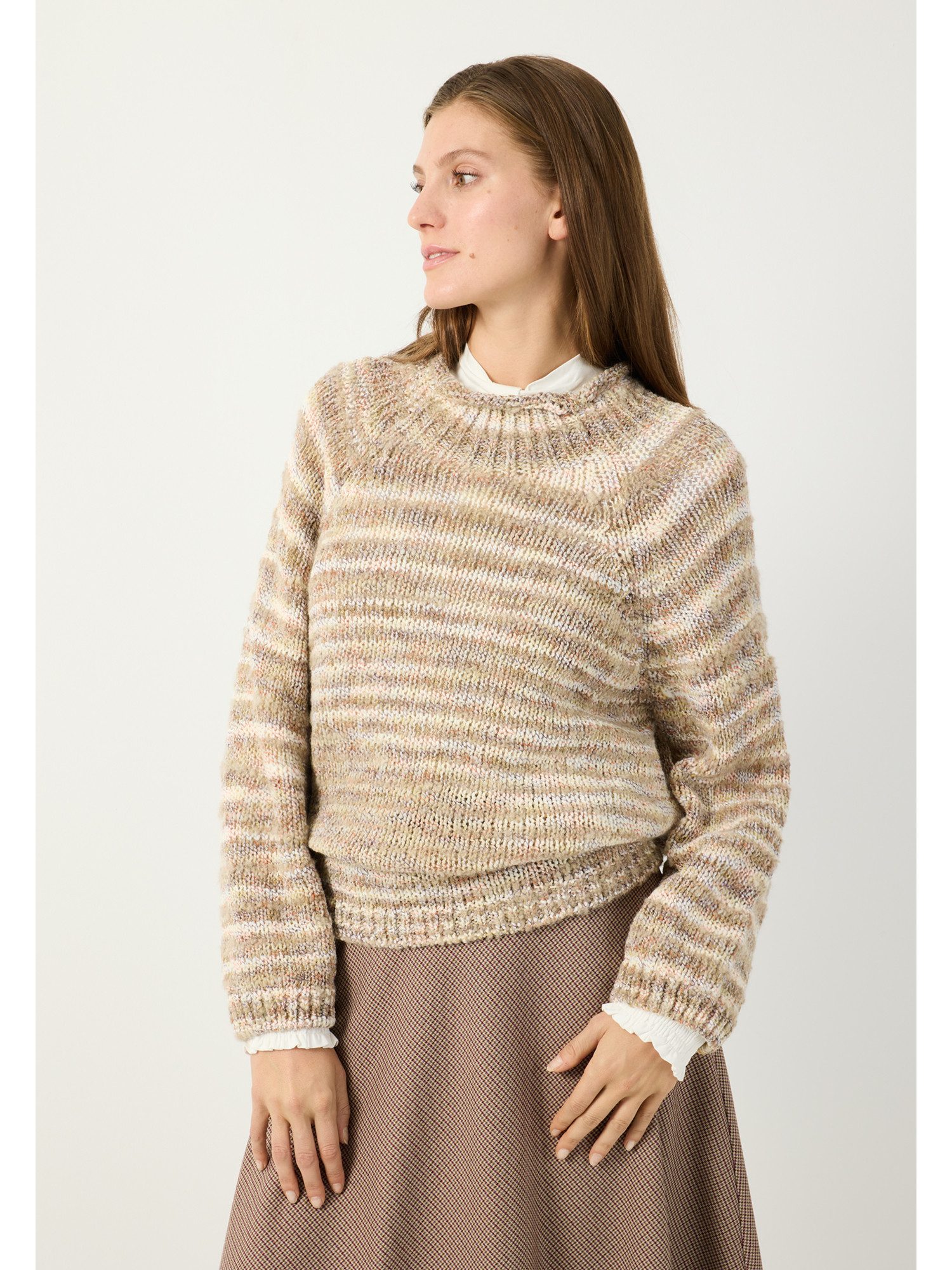 MORE&MORE Rundhalspullover kuscheliger Melange-Streifenpullover