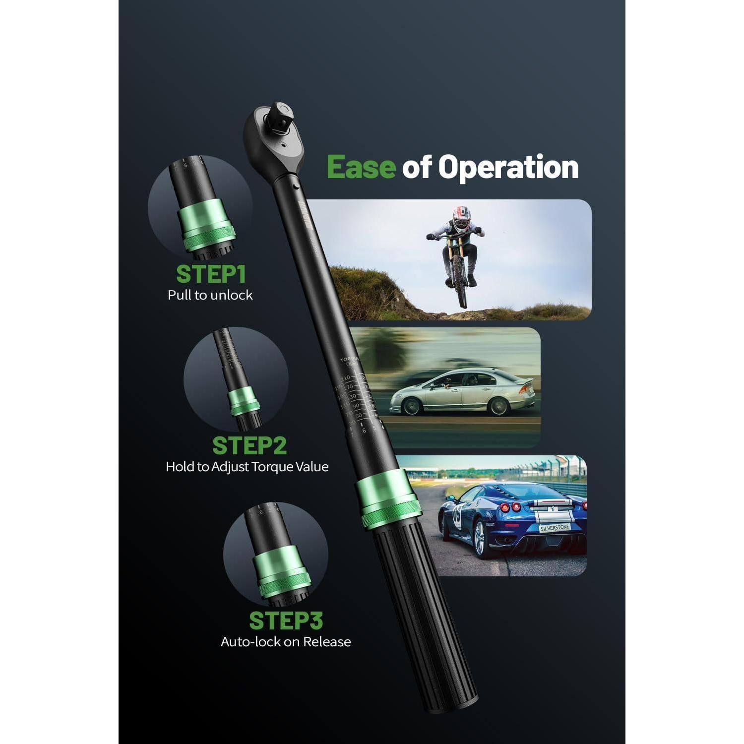 LuxusKollektion Drehmomentschlüssel Drehmomentschlüssel 1/2 20-220Nm 72Zähne Umschaltknarre 20-220 NM