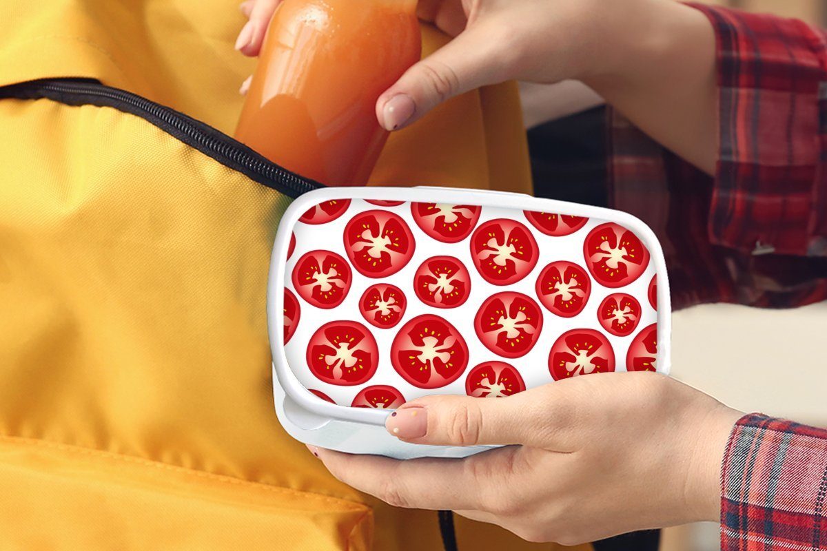 für (2-tlg), Brotdose, - Tomate für - und Kunststoff, Kinder MuchoWow Brotbox Obst Jungs Erwachsene, weiß - Gemüse, und Muster Lunchbox Mädchen