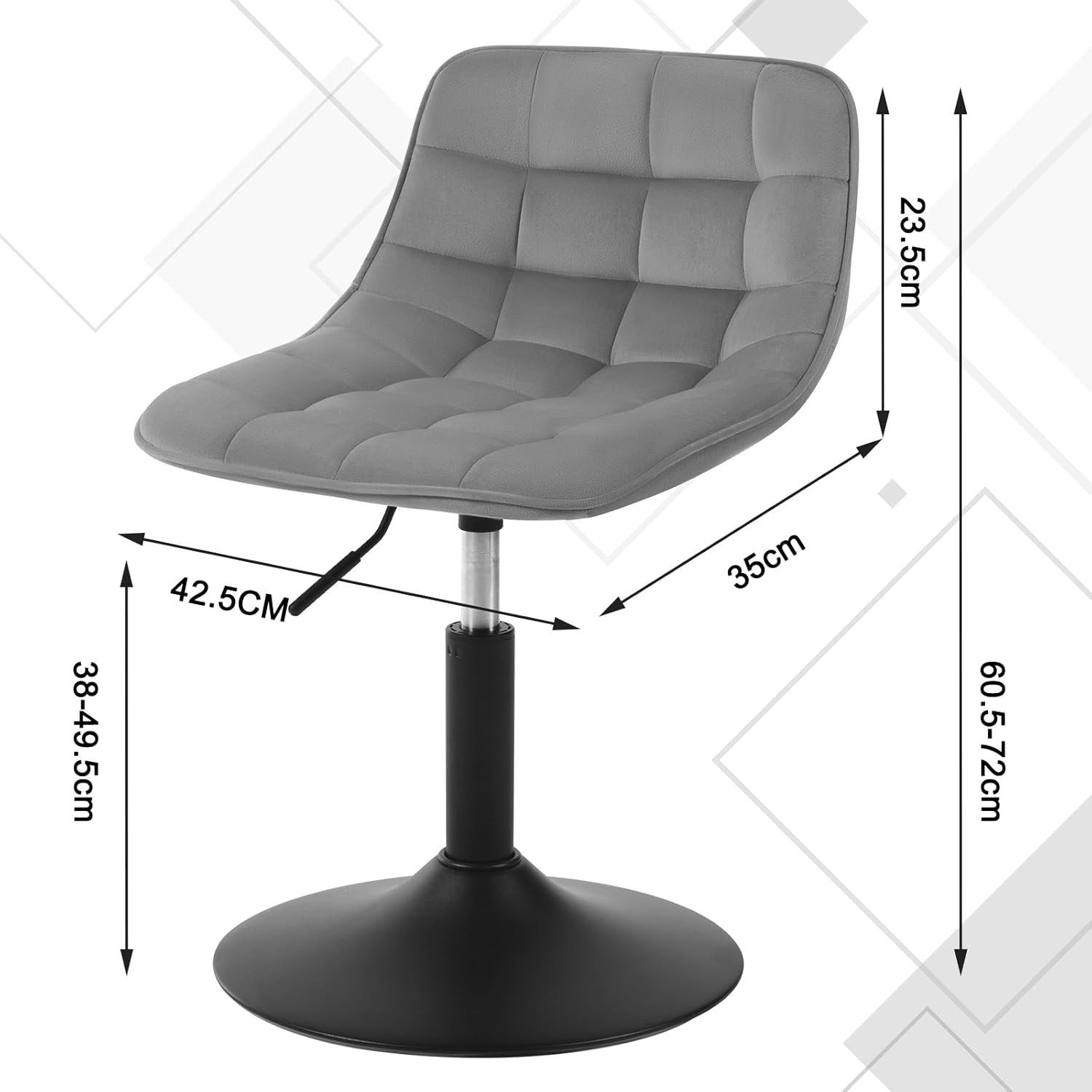 Woltu Barhocker (1 St), Schminkhocker 360° Schwenken Samt Sitz 38-49.5cm Hoch hellgrau