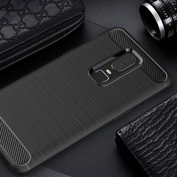 Nalia Smartphone-Hülle OnePlus 6, Carbon Look Silikon Hülle / Matt Schwarz / Rutschfest / Karbon Optik
