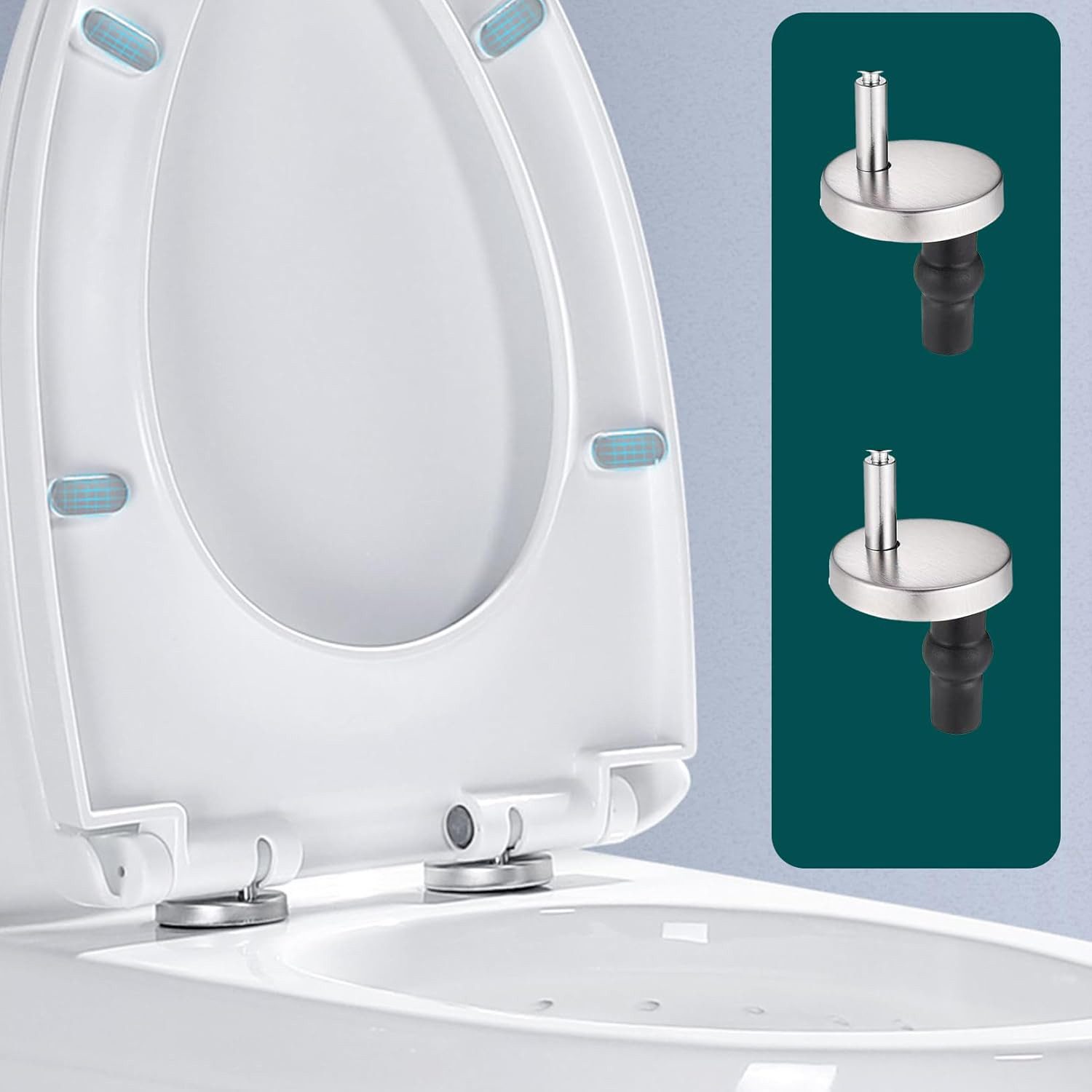 REDOM WC-Sitz 4er Toilettensitz Befestigung Ersatzset Toilettendeckel Scharnier (Universal Zubehör mit Gummistopfen, 4-St., aus Edelstahl), für WC Deckel Montage