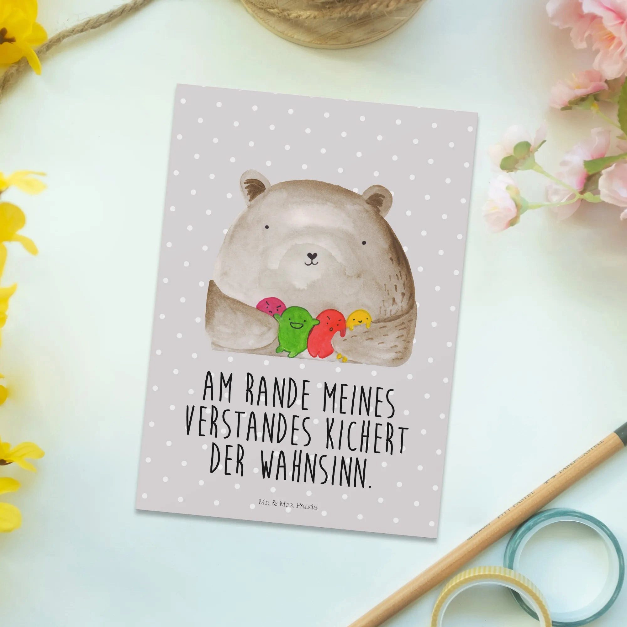 Thumbnail - Mr. & Mrs. Panda Postkarte Bär Gefühl - Grau Pastell - Geschenk, Teddy, Postkarte, Verrückt, Kar, Glänzende Vorderseite