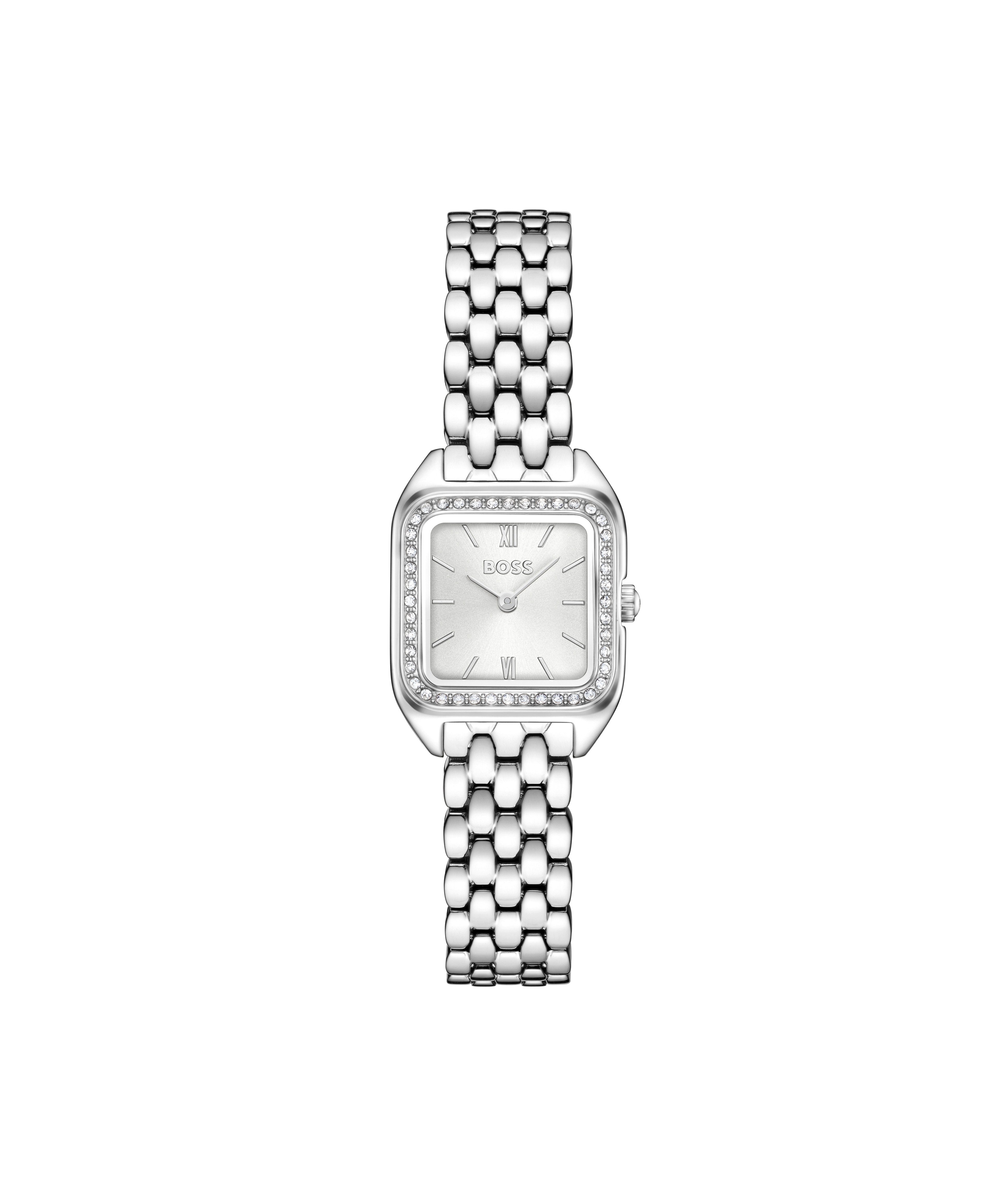 BOSS Quarzuhr MAE PETITE 1502882, Armbanduhr, Damenuhr, Edelstahlarmband, analog, Glaskristalle