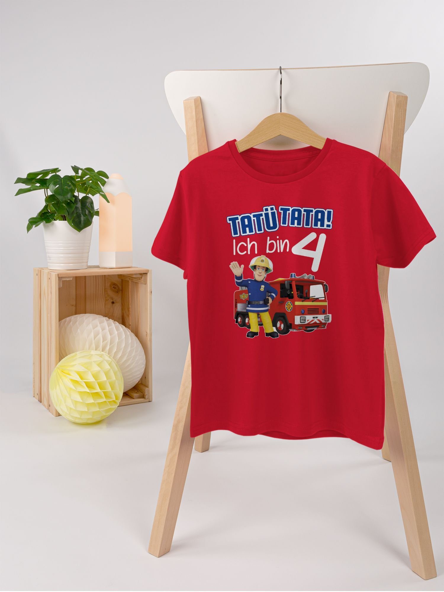 01 Feuerwehrmann 4 Geburtstag Tatü Sam Shirtracer Jungen Tata! Rot Ich T-Shirt bin