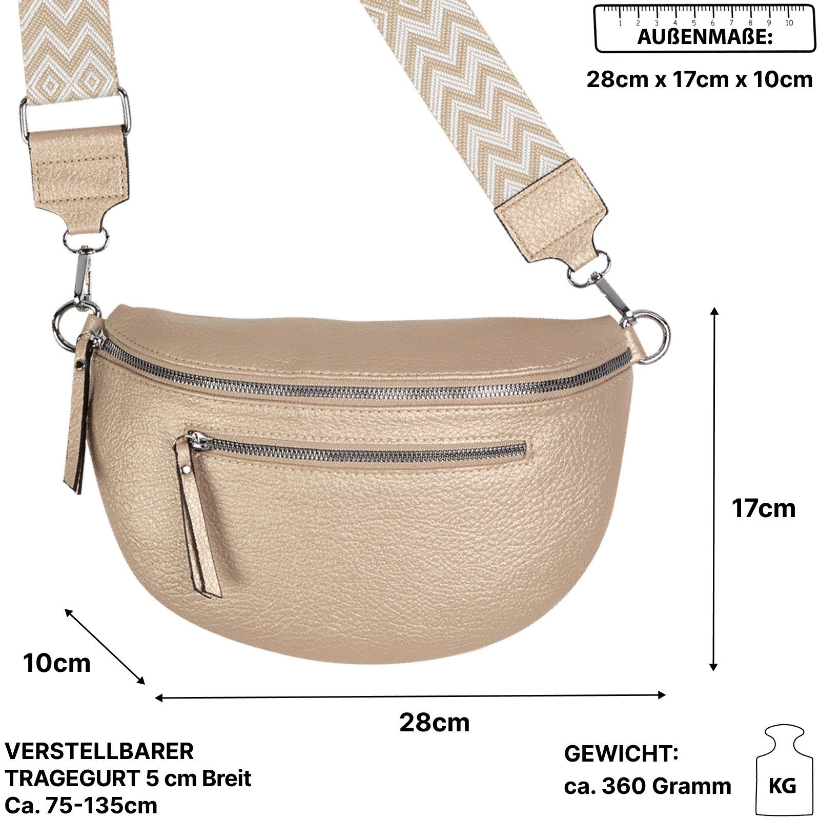 EAAKIE Gürteltasche Bauchtasche Umhängetasche Crossbody-Bag Kunstleder Italy-Design, als Schultertasche, CrossOver, Umhängetasche tragbar