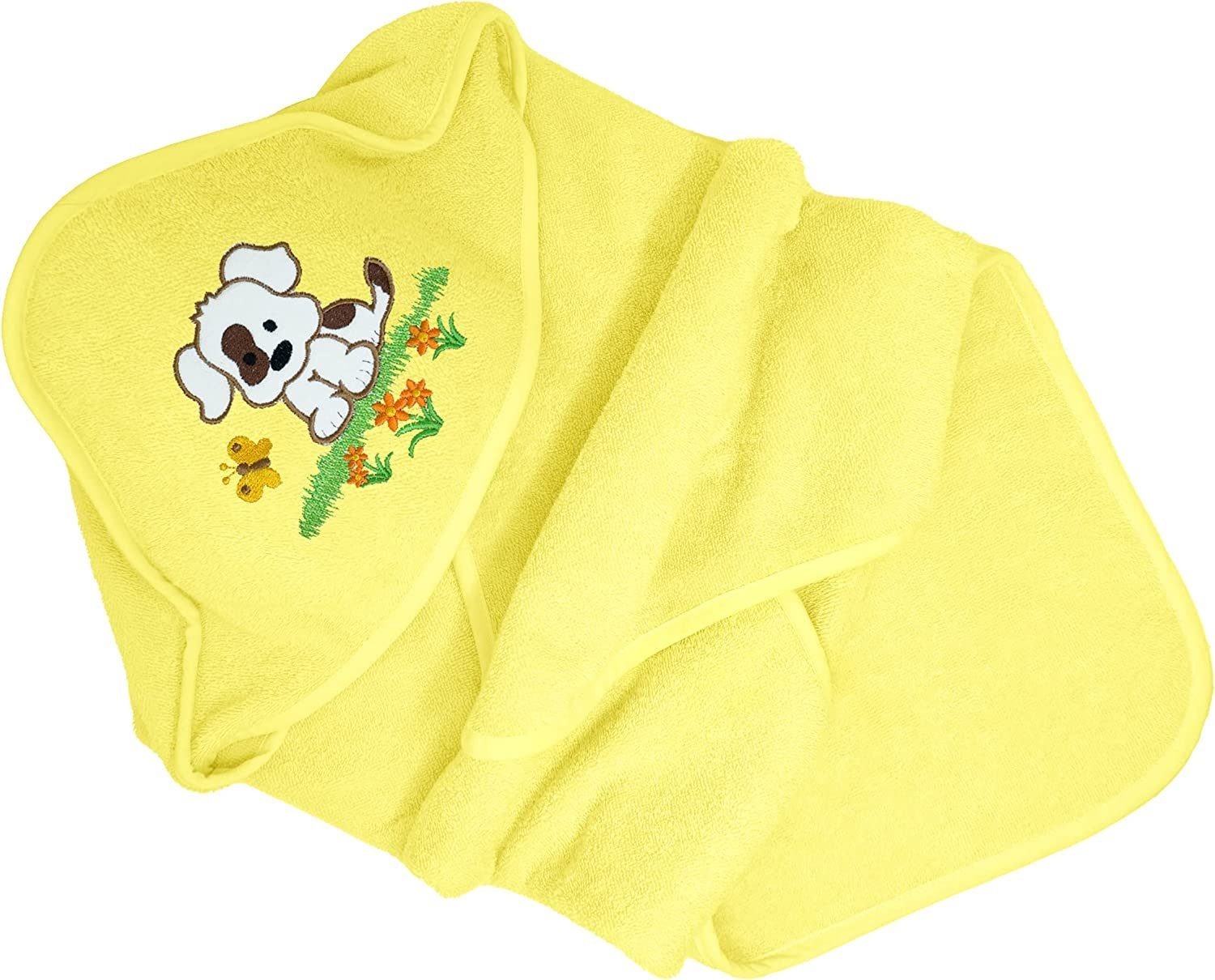 mit Babyhandtuch gelb Lashuma Hund (1-St), cm Kapuzenhandtuch, Kapuze Frottee 75x75