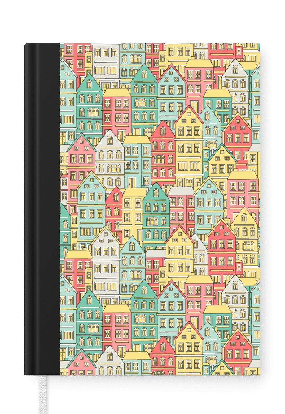 MuchoWow Notizbuch Haus - Muster - Pastell, Journal, Merkzettel, Tagebuch, Notizheft, A5, 98 Seiten, Haushaltsbuch