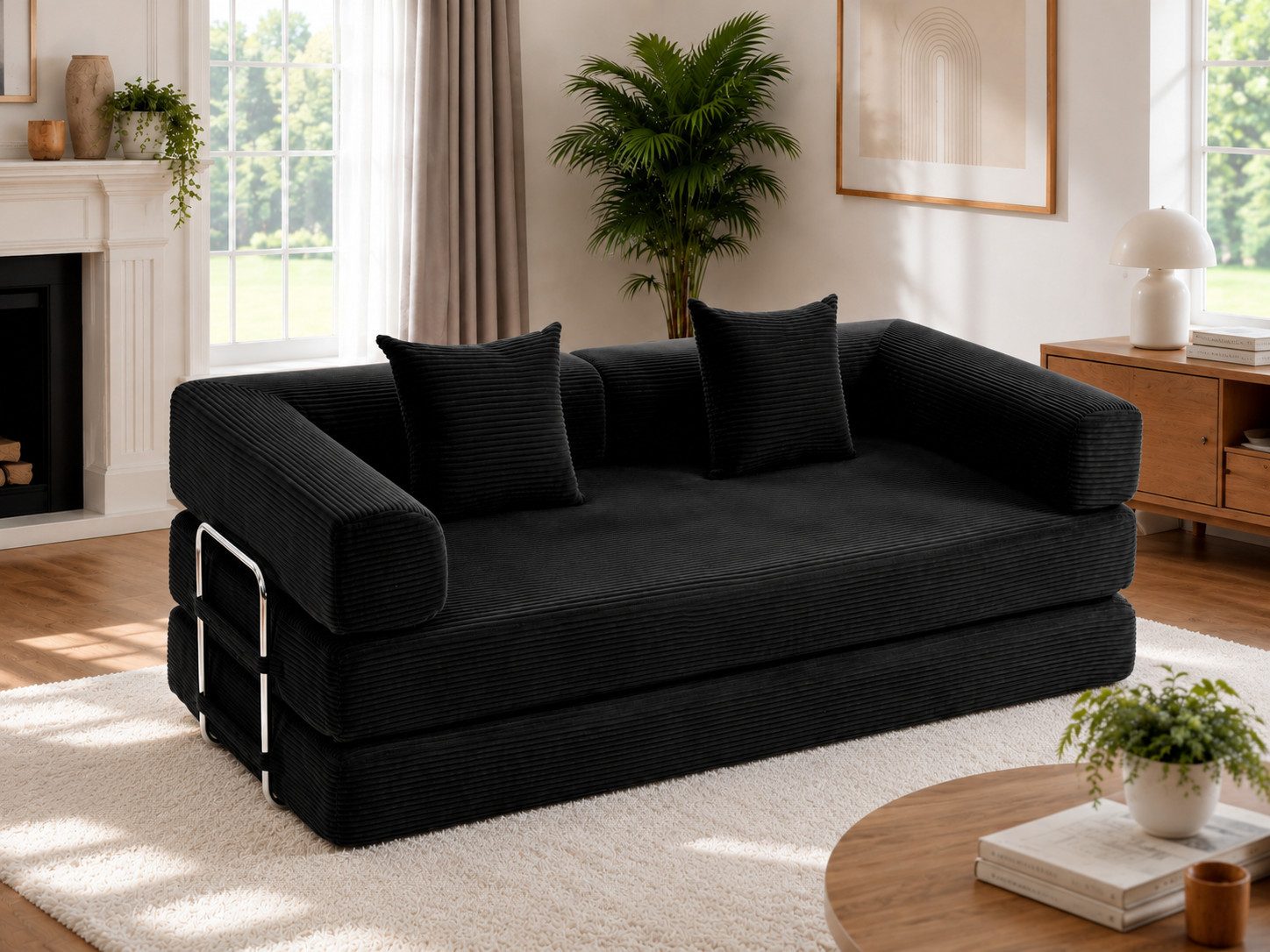 Orvane Schlafsofa Schlafsofa 2-Sitzer aus Cord, 190 cm, mit Schlaffunktion, montagefrei, ausklappbar, montagefrei, Schlaffunktion, weicher Kurzcord-Bezug