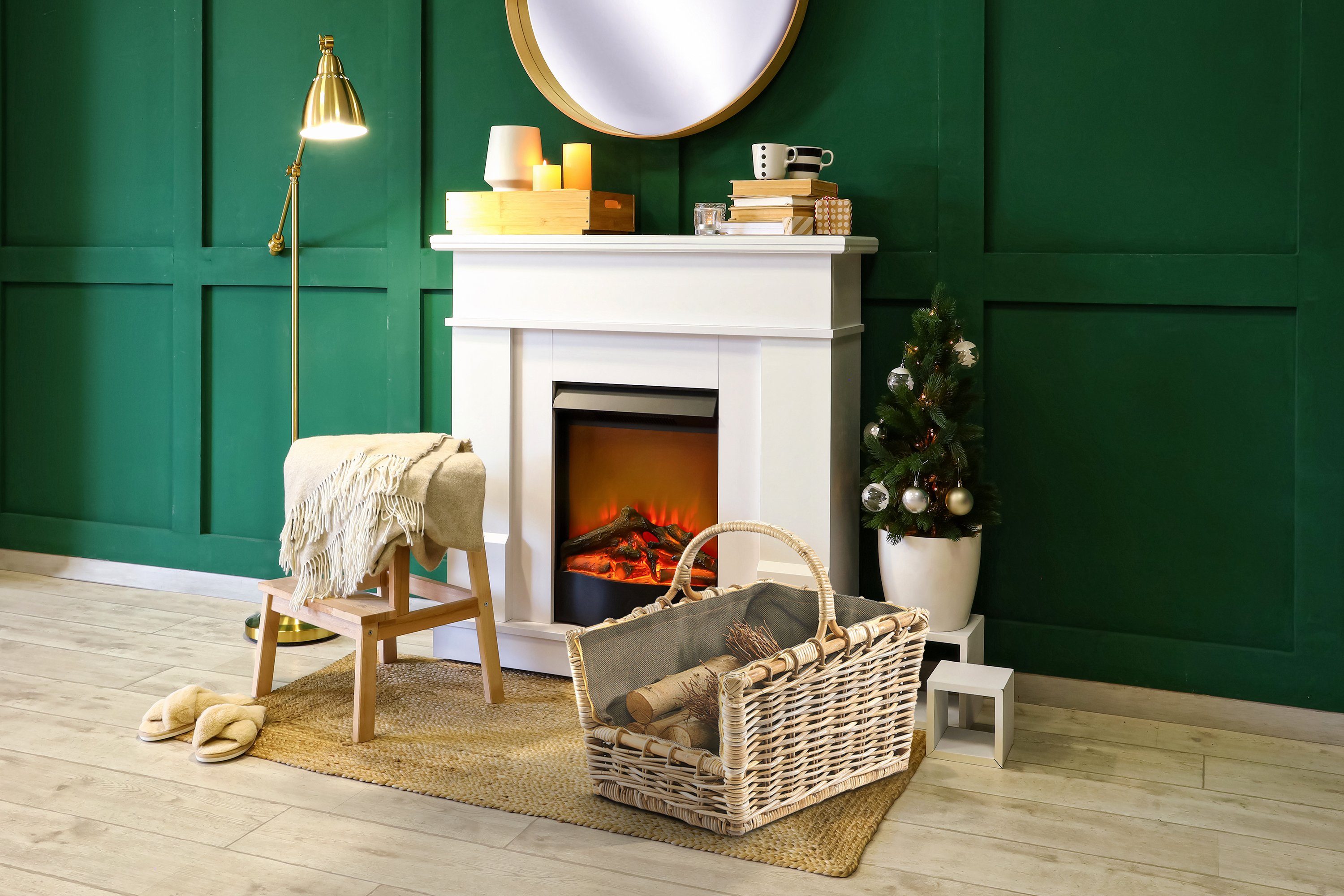Kobolo Kaminholzkorb Holztrage Rattan grau abnehmb. günstig online kaufen