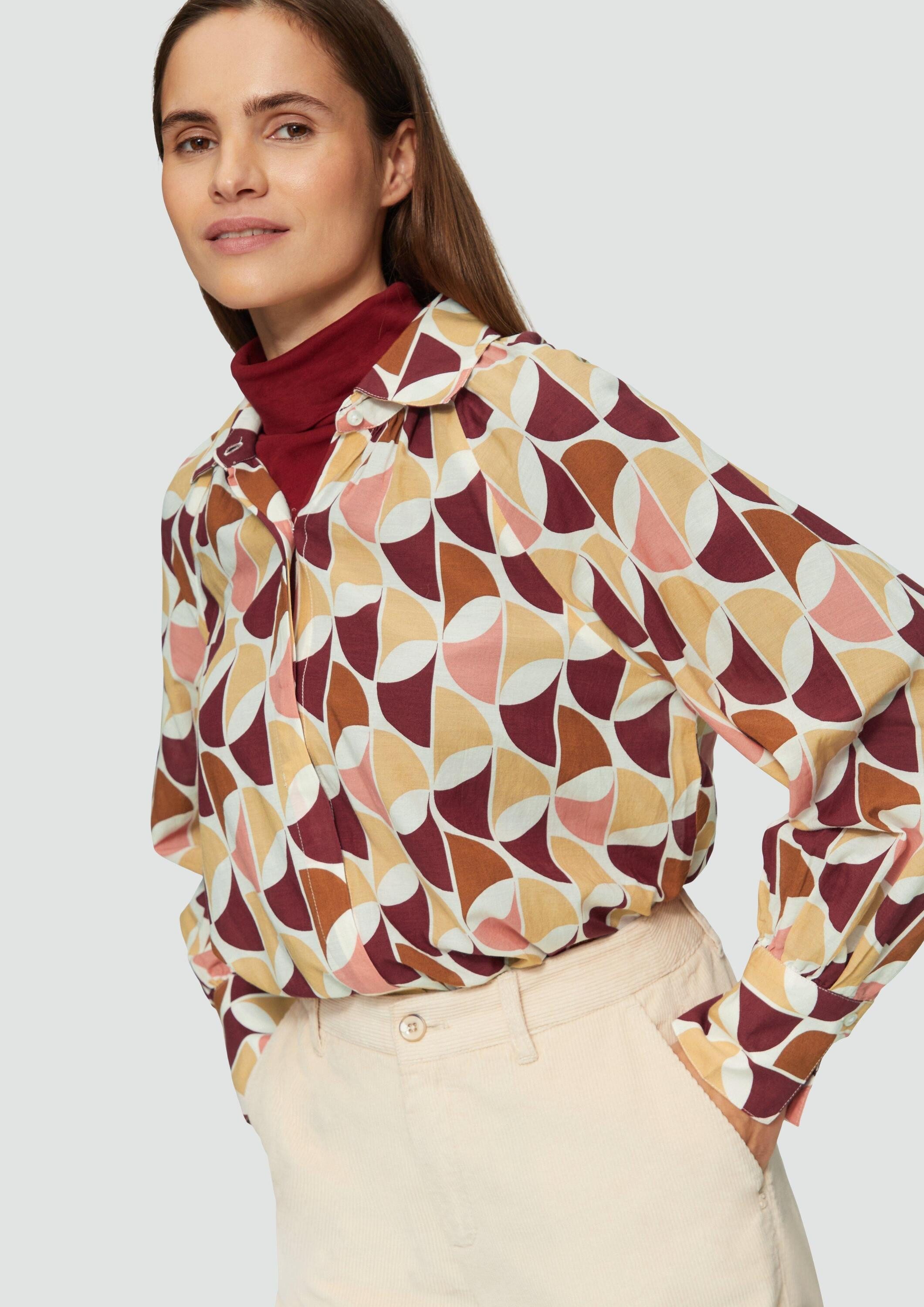 s.Oliver Langarmbluse Bluse Bluse im Relaxed Fit und Raffung am Kragen