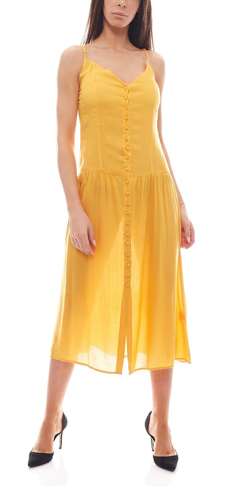 NA-KD Midikleid »NA-KD Fashion x Qontrast Midi-Kleid lockeres Damen Kleid  mit Knopfleiste Sommer-Kleid Gelb« online kaufen | OTTO