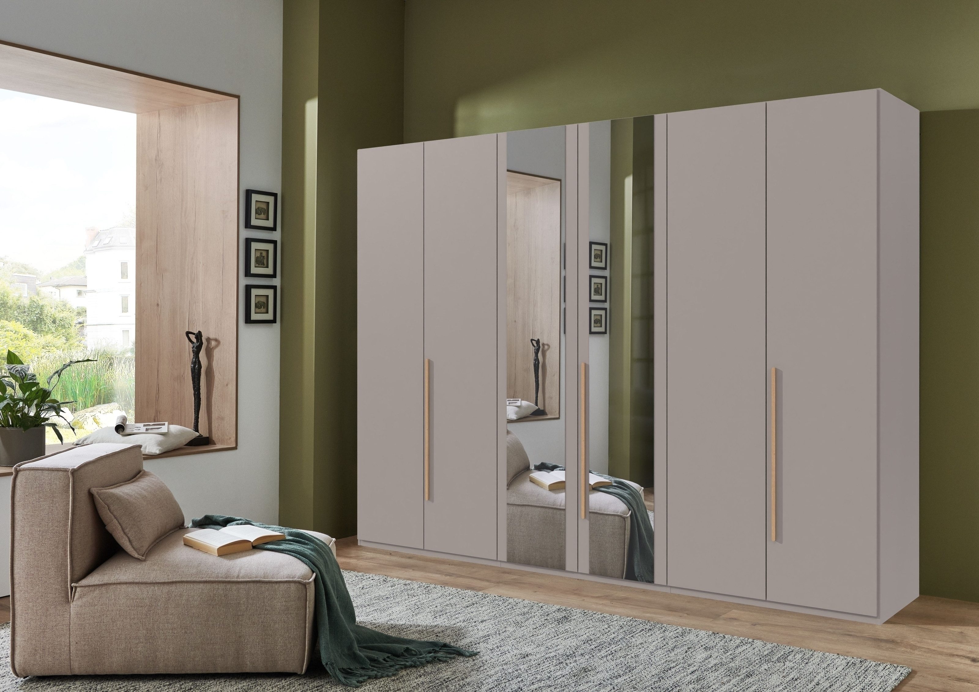 freiraum Drehtürenschrank LONDON in SAHARAGRAU + ARTISAN EICHE DEKOR - 270x208x58cm (BxHxT)