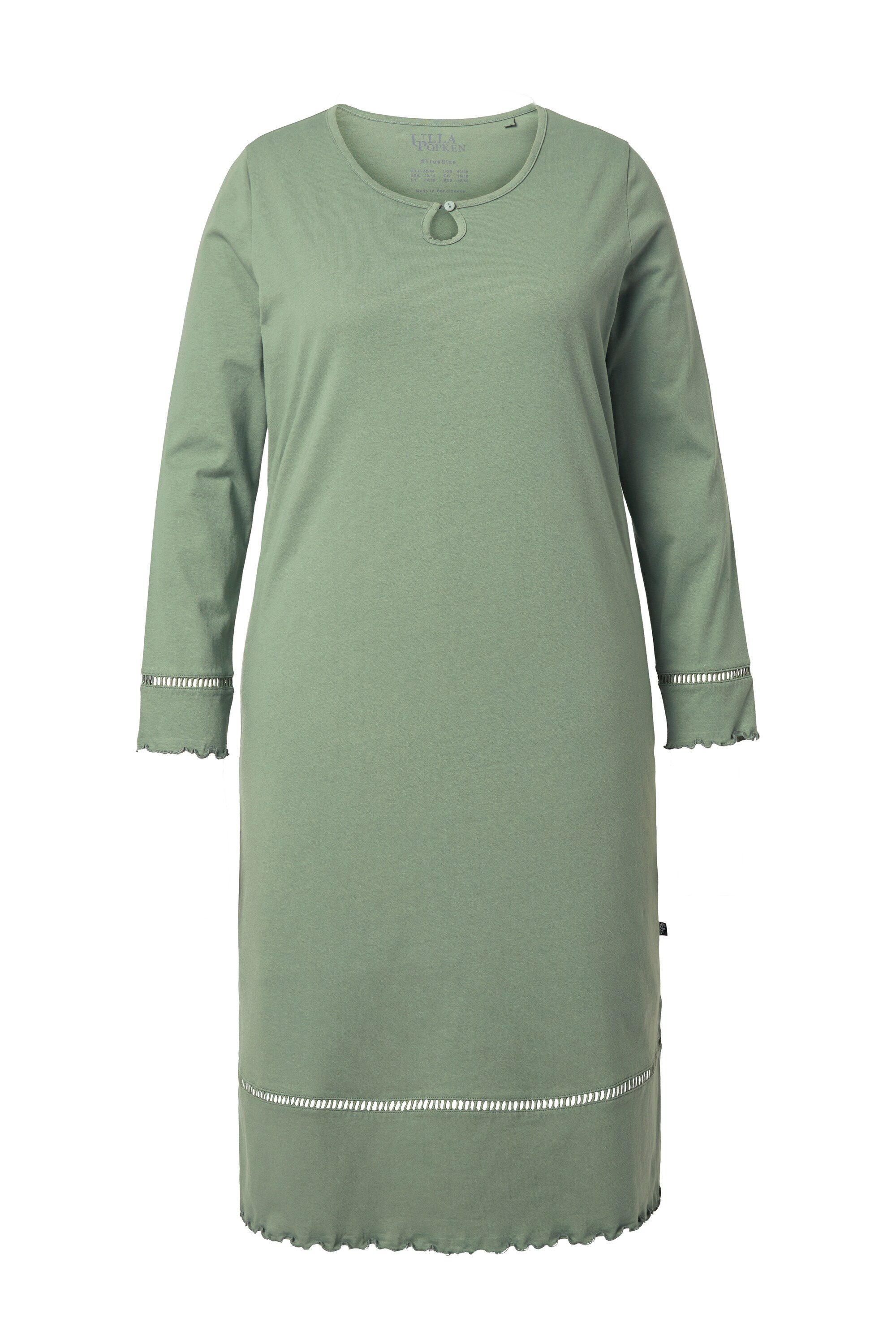 Ulla Popken Nachthemd Nachthemd Hohlsaum Wellenkanten Langarm günstig online kaufen