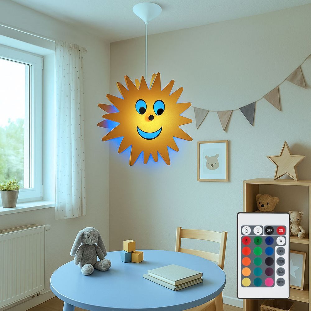 etc-shop Hängeleuchte, Leuchtmittel inklusive, Warmweiß, Farbwechsel, Pendelleuchte Kinderzimmer Sonne Hängeleuchte Sonne Kinderleuchte