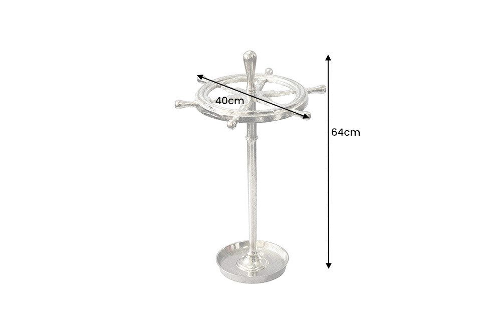 riess-ambiente Schirmständer SEVEN SEAS 65cm silber - Aluminium-Metall, maritimes Design (Einzelartikel, 1 St), Steuerrad-Optik mit stabilem Stand – ideal für Flur & Eingangsbereich