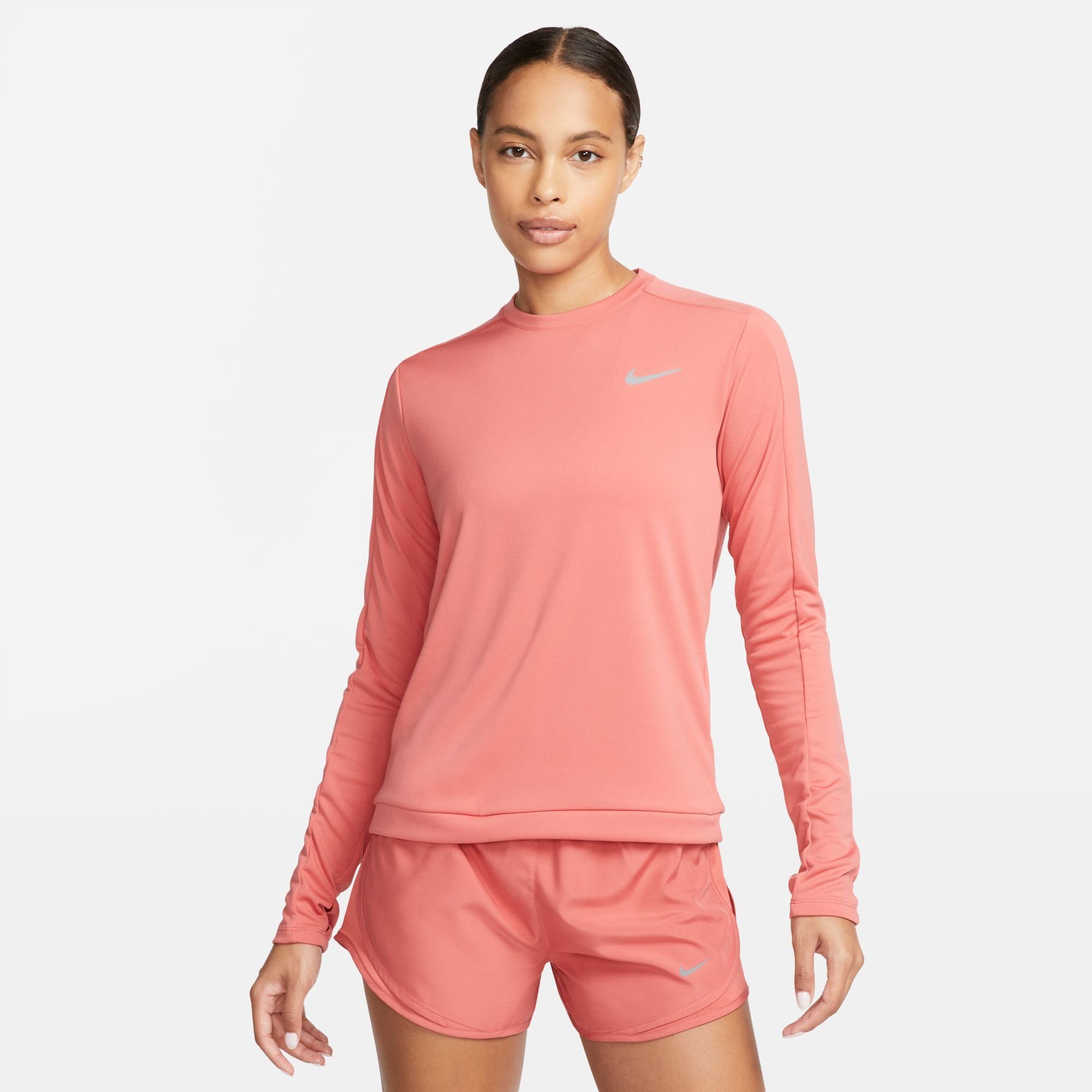 Nike Laufshirt DRI-FIT WOMEN'S RUNNING TOP SILV CREW-NECK ADOBE/REFLECTIVE