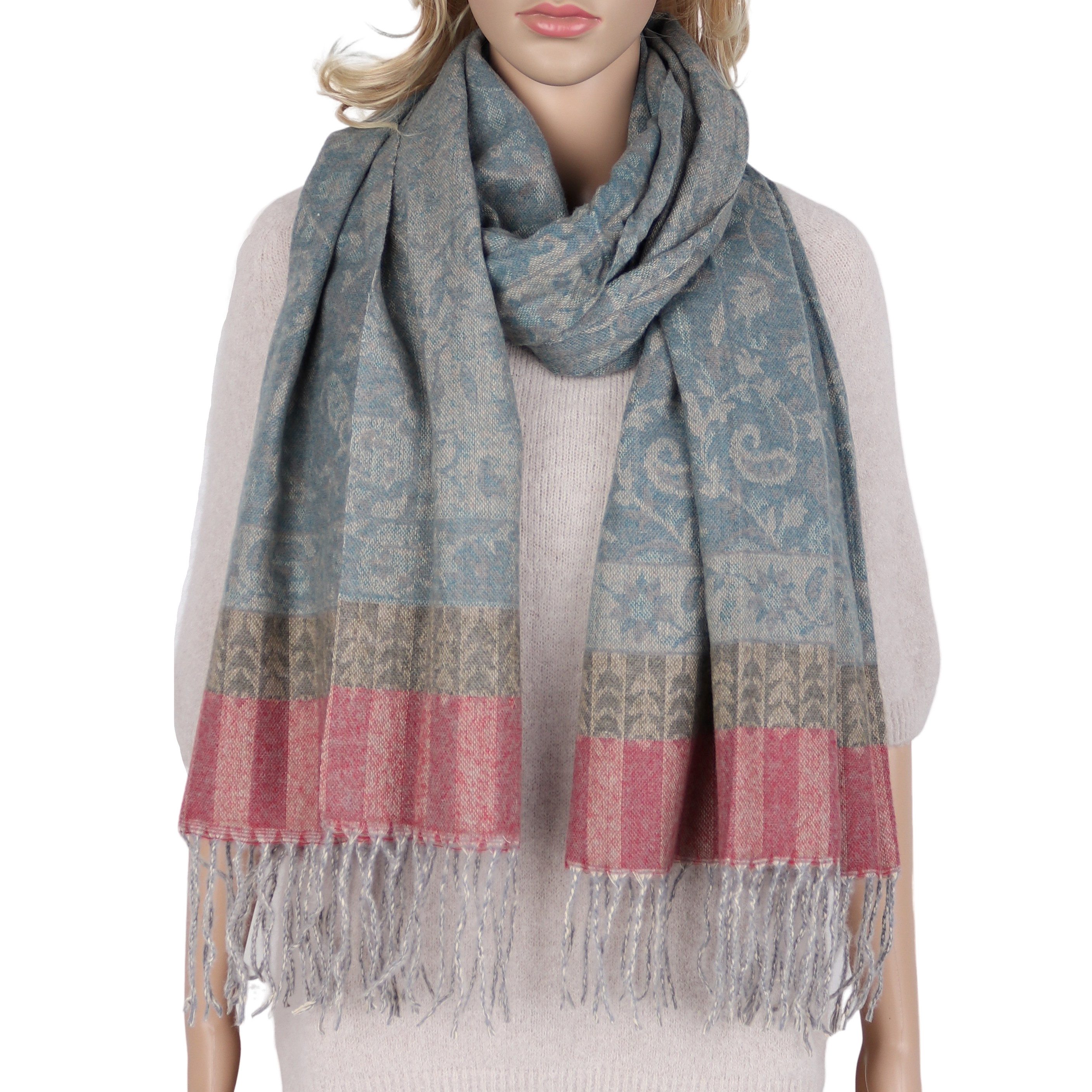 Modeschal weicher und warmer Schal Boho Design mit Fransen, 70x180cm