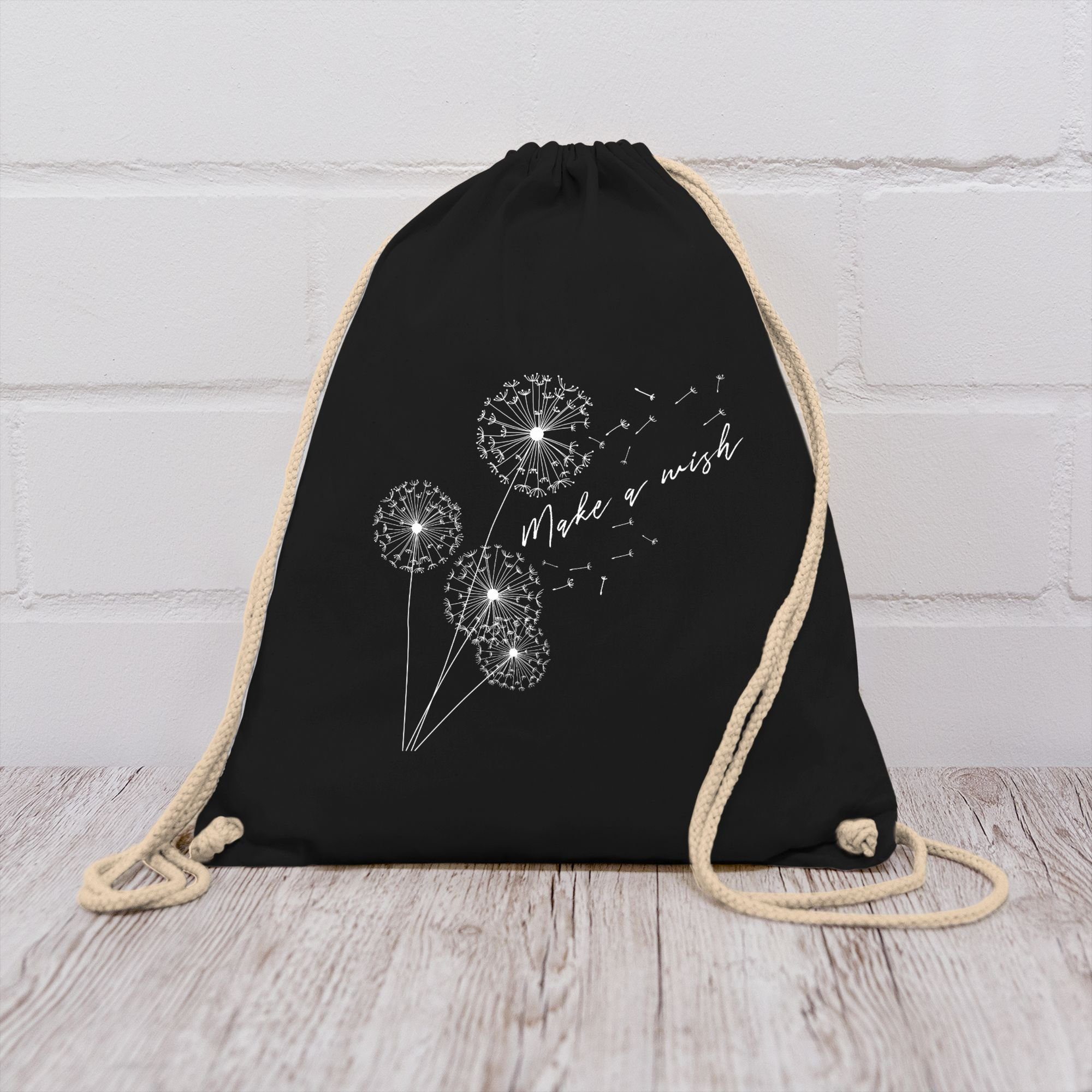 Shirtracer Turnbeutel Pusteblume Make a wish Weiß, Sprüche Statement