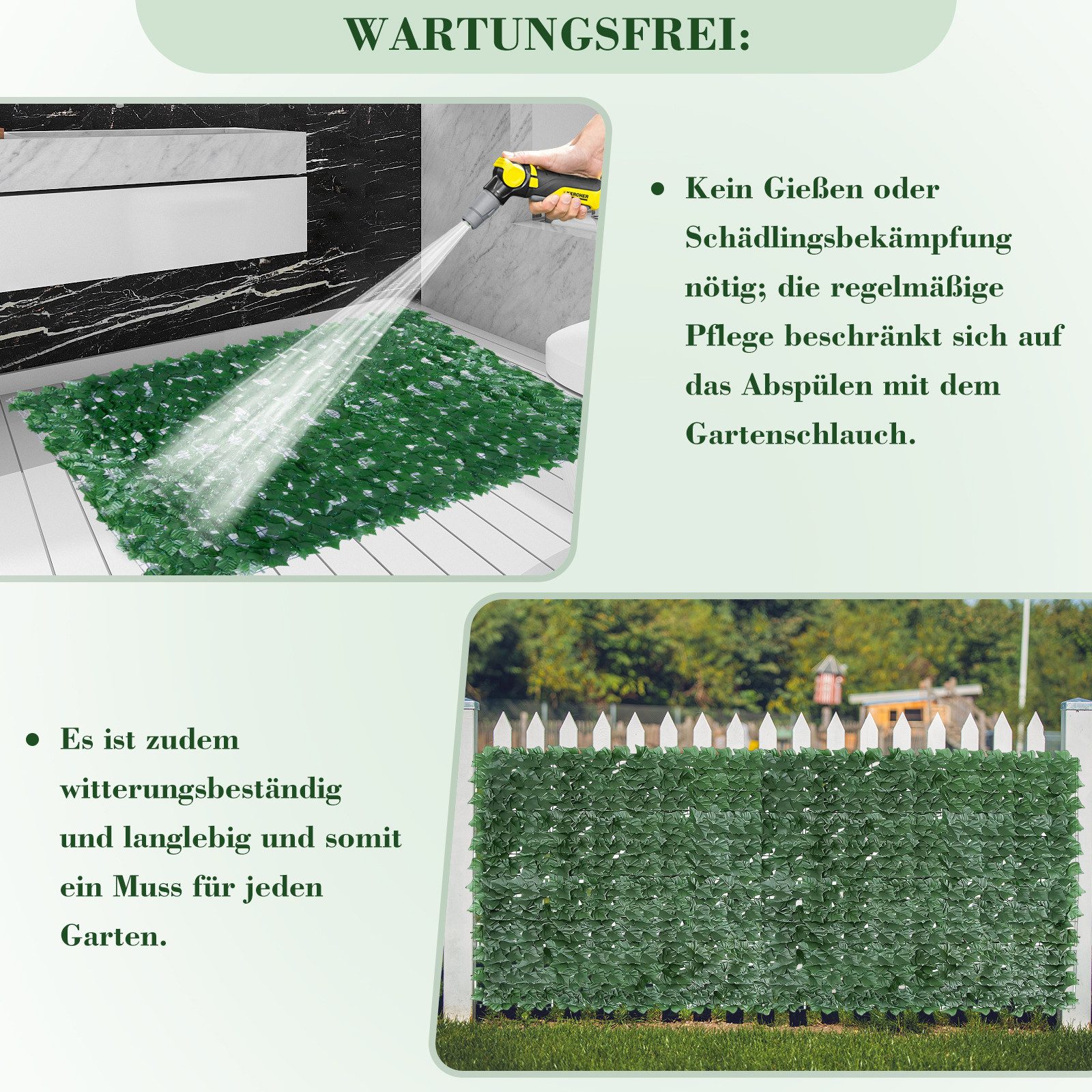BlingBin Kunsthecken-Sichtschutz Künstliche Efeu Hecke Windschutz, Balkon Sichtschutz Efeu, 1x3 m/1x6 m, (2er Set, 2-St., Inklusive 40 Kabelbinder), Dekoration  – Bild 5 von 5