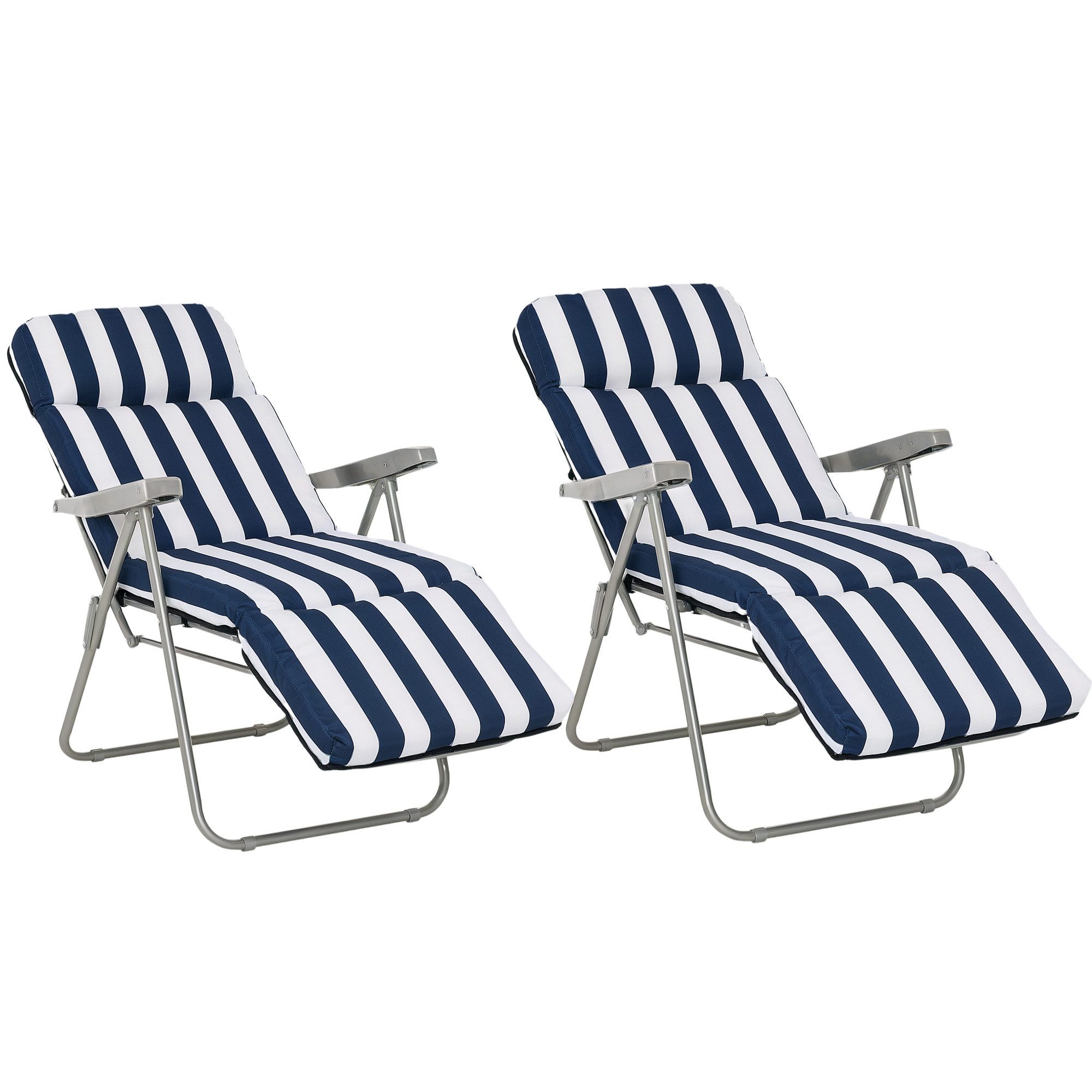 Outsunny Gartenliege Sonnenliege, Gartenstuhl, 2 St., Klappstühle, Blau+Weiß 60 x 75 x 102 cm