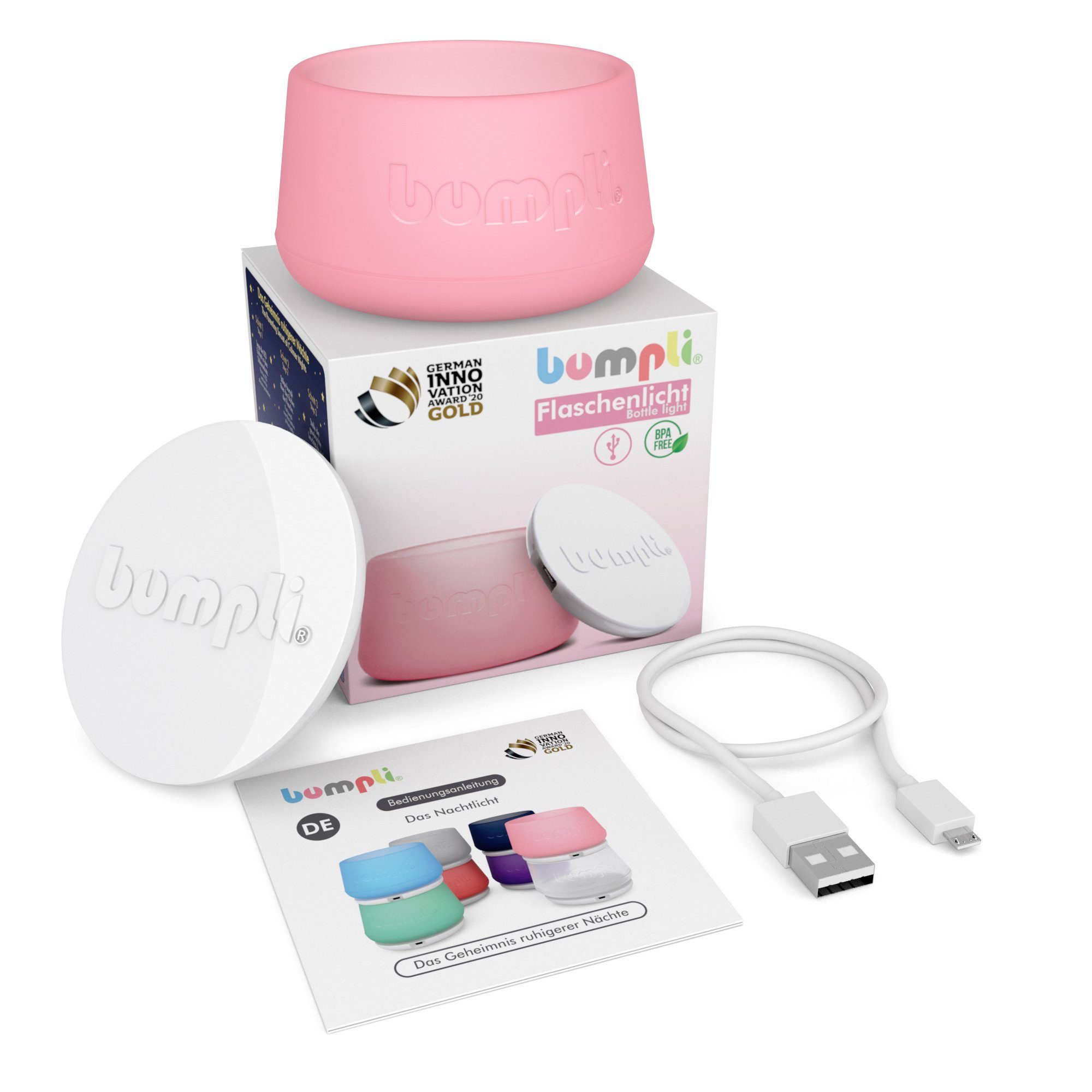 bumpli® Babyflasche Patentiertes Nachtlicht Drei Milchflaschen, rosa Babyflaschen, Timerfunktion für Leuchtstufen 