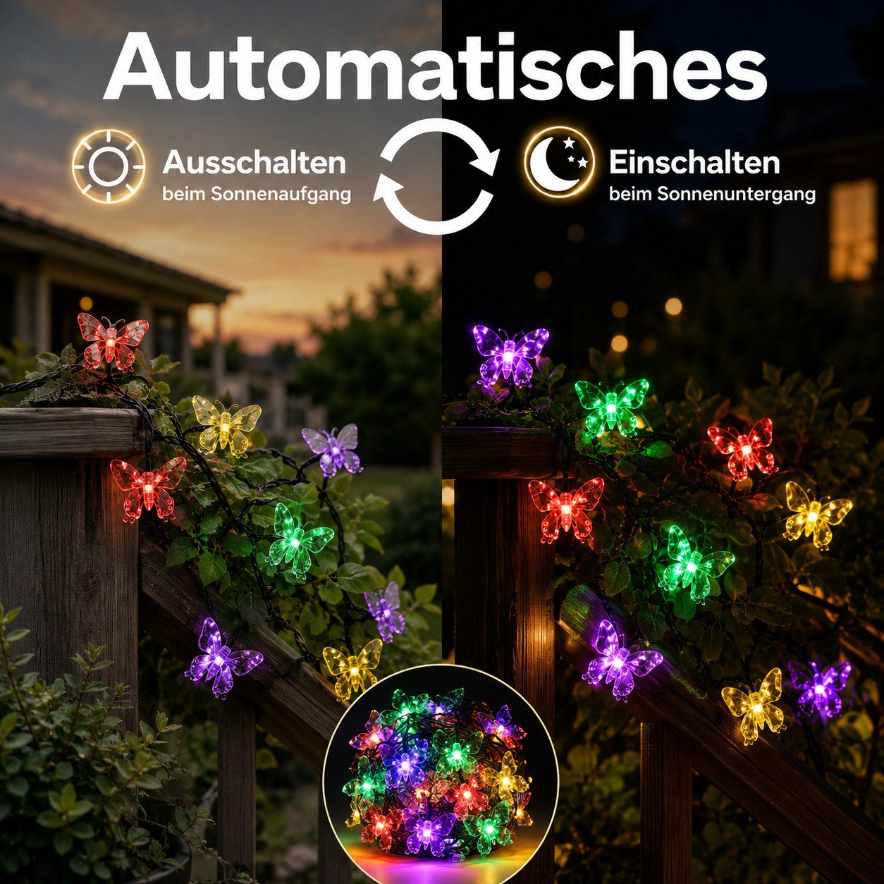Salcar LED Solarleuchte Solarleuchten Garten Schmetterlinge Lichterkette Weihnachtsdeko, 10M 50 LED Bunt für Garten, Bäume, Terrasse, Weihnachten, Partys – Bild 4 von 5