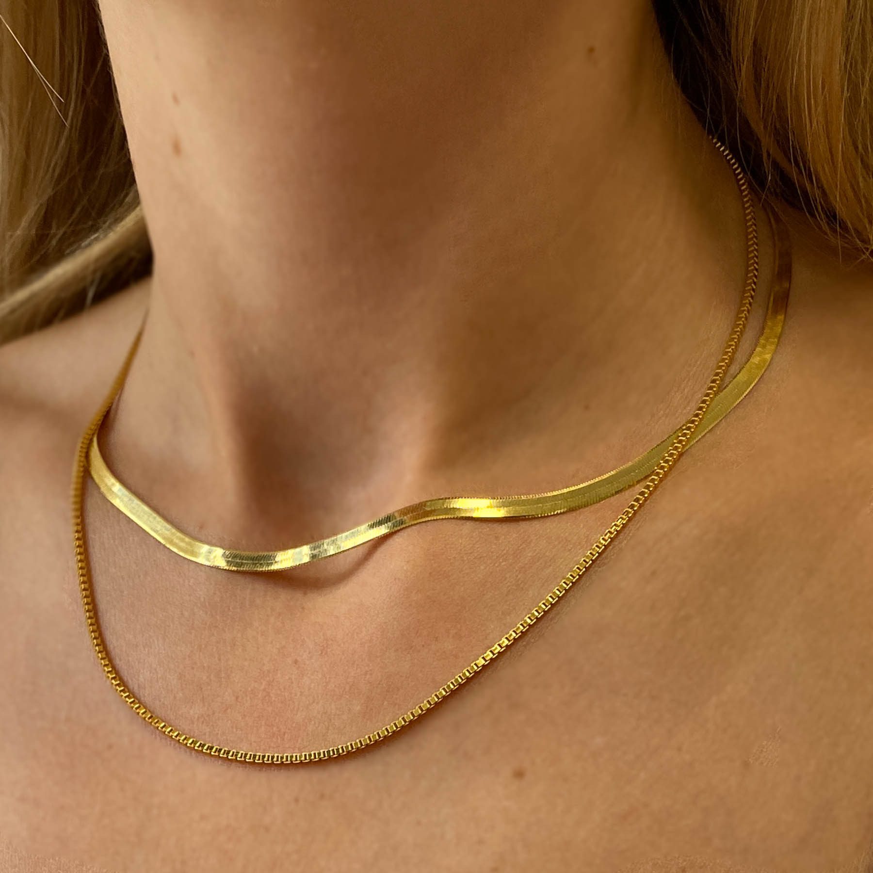 Brandlinger Gliederkette Halskette Venezia, Layering Kette Silber 925 vergoldet, Box Chain