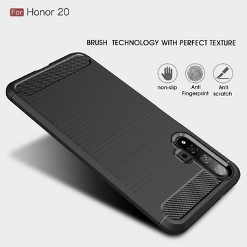 CoverKingz Handyhülle Honor 20 Handy Hülle Silikon Case Schutzhülle Cover Etui Carbon Farben, Carbon Look Brushed Design