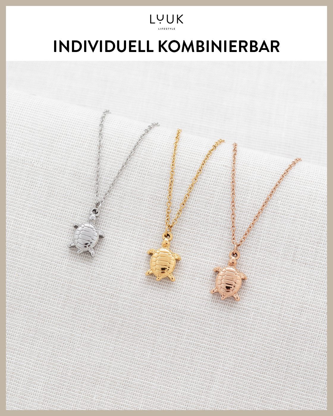 LUUK LIFESTYLE Kette mit Anhänger Schildkröte, mit HAPPINESS Spruchkarte, sommerlich und modern – Bild 5 von 5