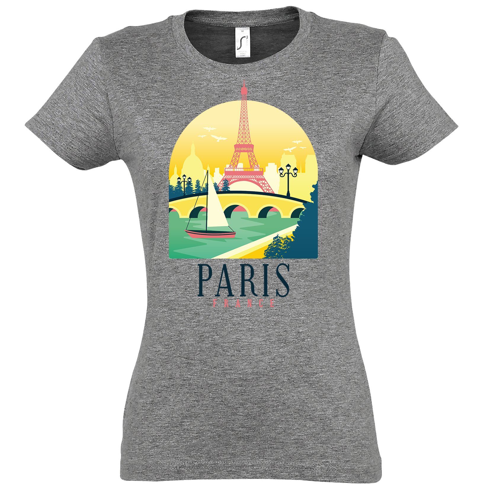 Youth Designz T-Shirt Paris Frankreich Damen Shirt mit trendigem Frontprint Grau