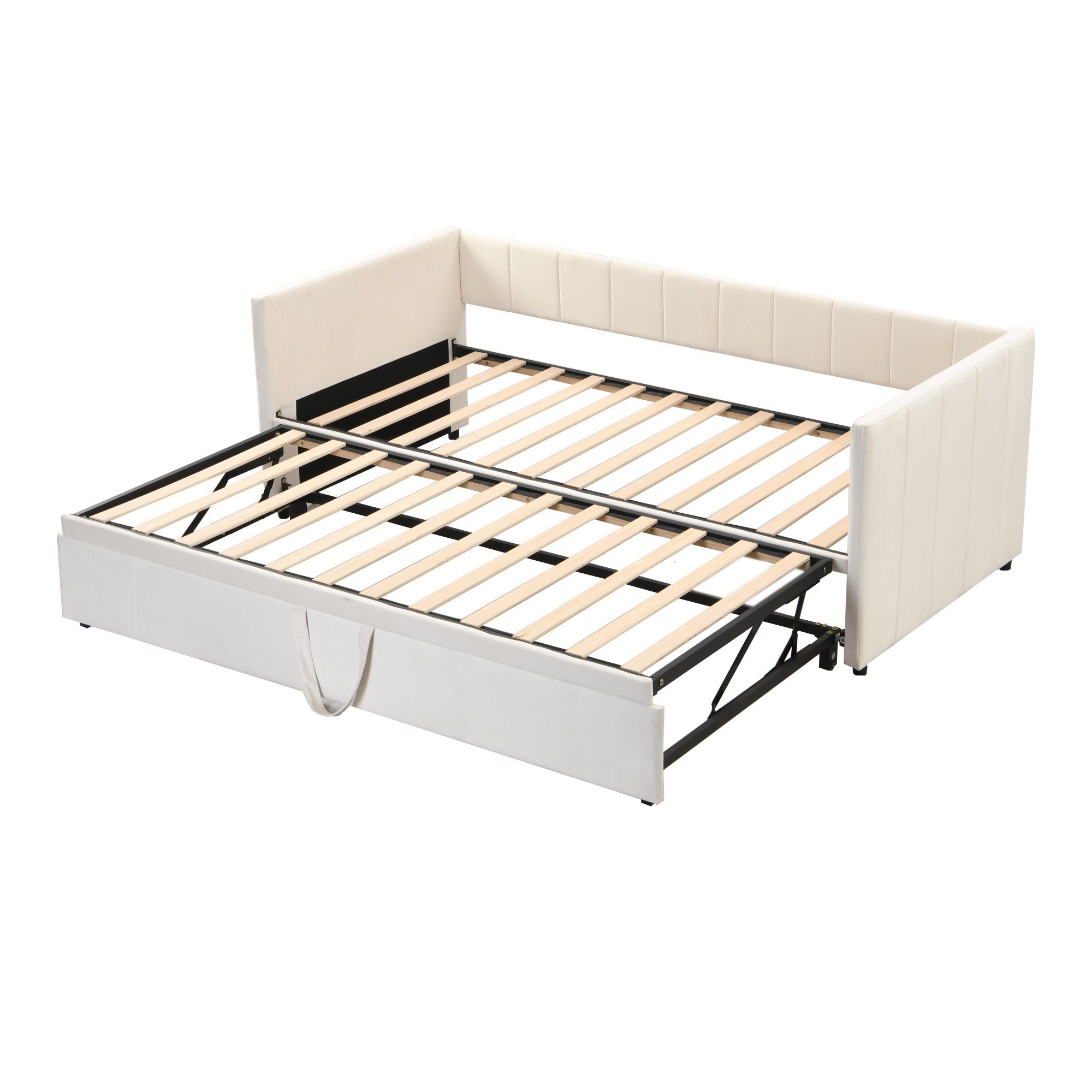 Funktionsbett Lattenrosten), Schlafsofa Schlafsofa WISHDOR mit Bett Samtstoff, Kinderbett cm ohne (Multifunktionsbett aus hautfreundlichem Doppelbett beige Ausziehbares Matratze Polsterbett 90/180*200