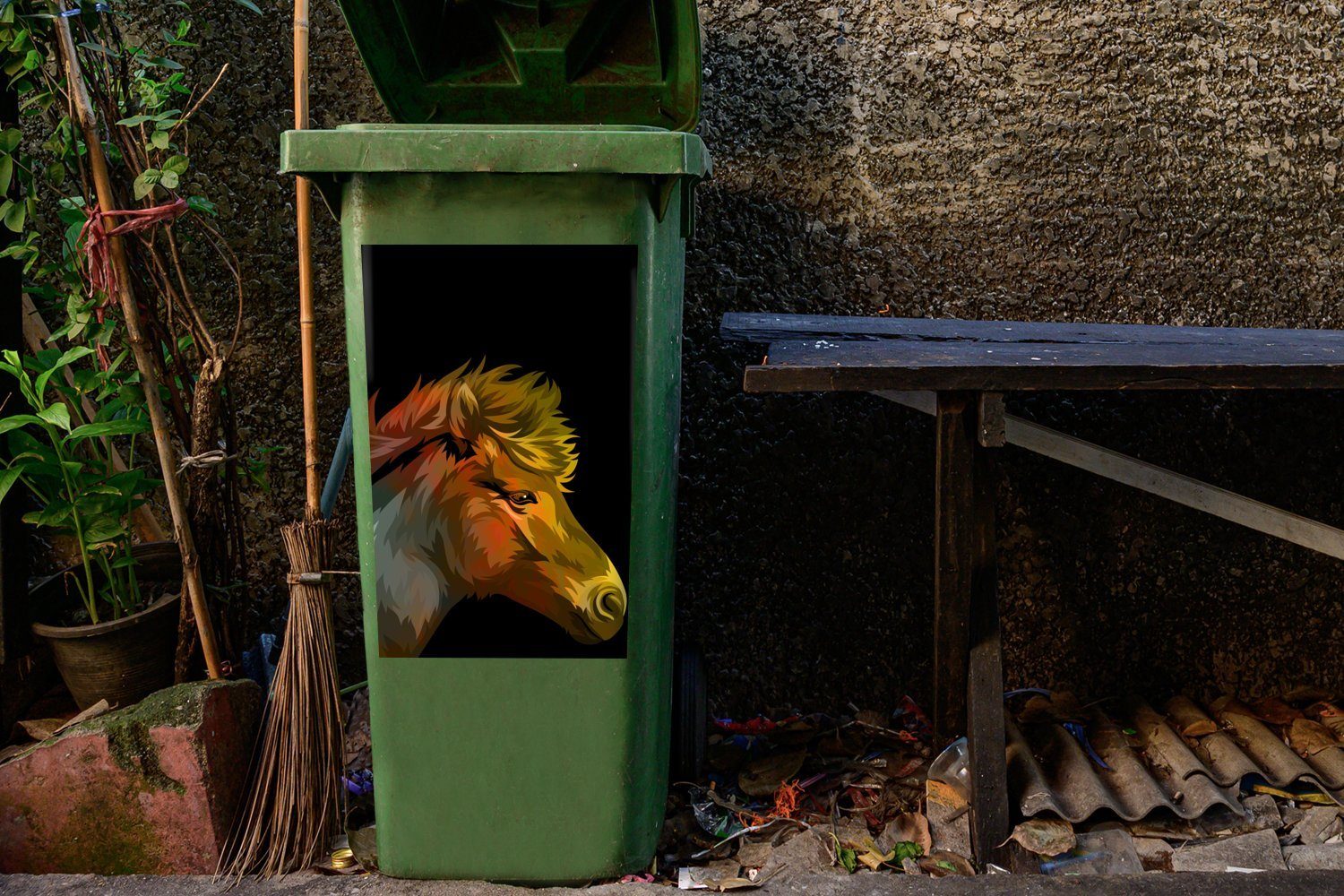 MuchoWow Wandsticker - - Container, St), - Mülleimer-aufkleber, Mülltonne, Mädchen Kinder Mädchen Schwarz Pferd Sticker, - (1 Rot Abfalbehälter 