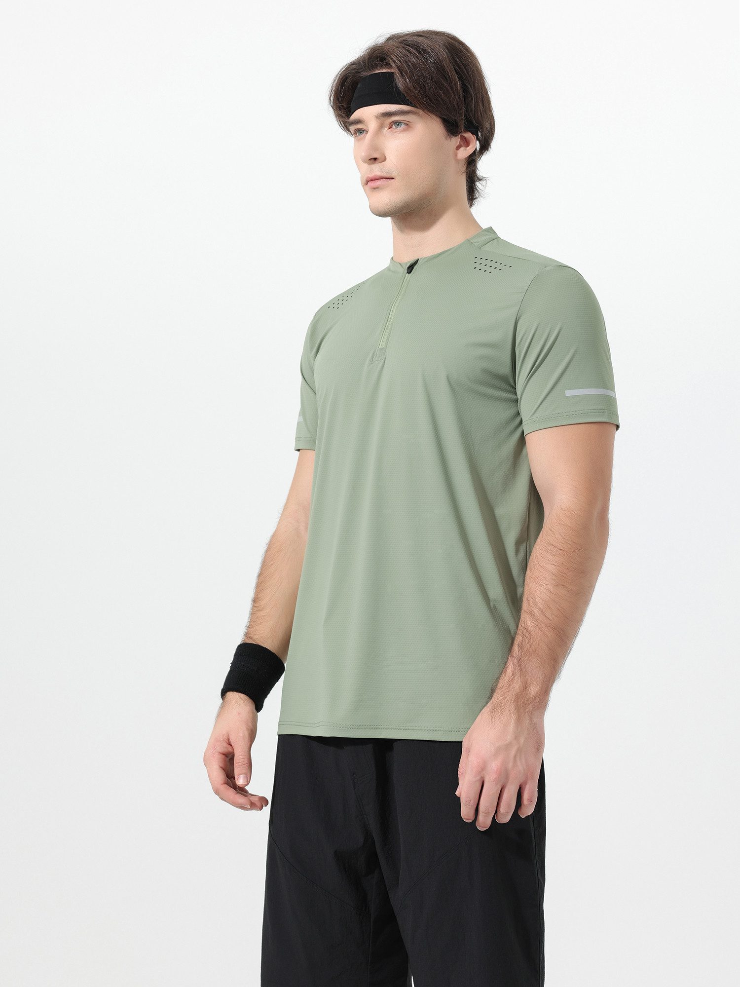 YOUTHUP T-Shirt Herren T-Shirt Rundhalsausschnitt mit Reißverschluss