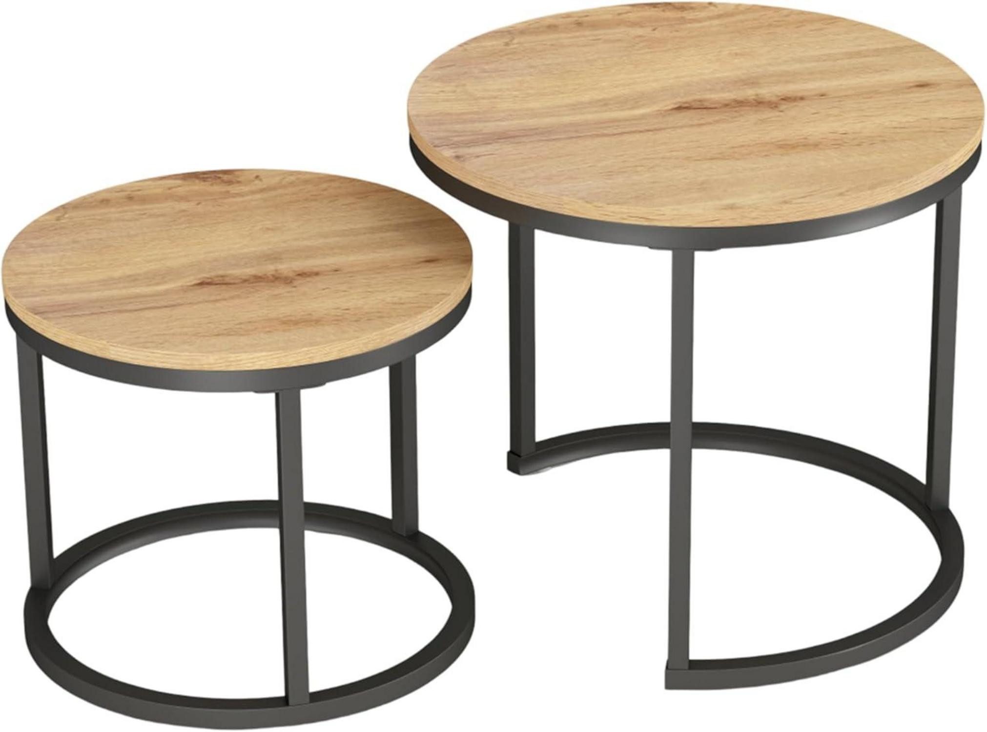 Satztisch Couchtisch 2er Set Beistelltisch Eiche Rund Klein Wohnzimmer Holz