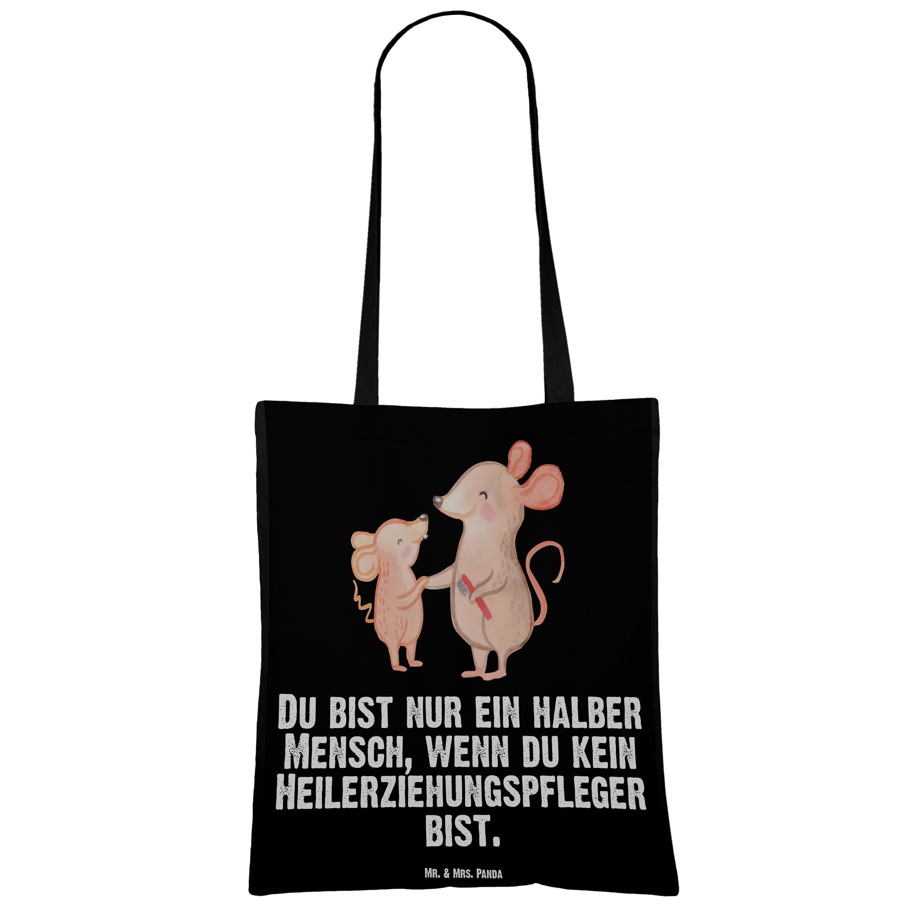 Tragetasche Mr. Beuteltasche, - Panda Herz Mrs. Ju Heilerziehungspfleger Geschenk, mit Schwarz - (1-tlg) &