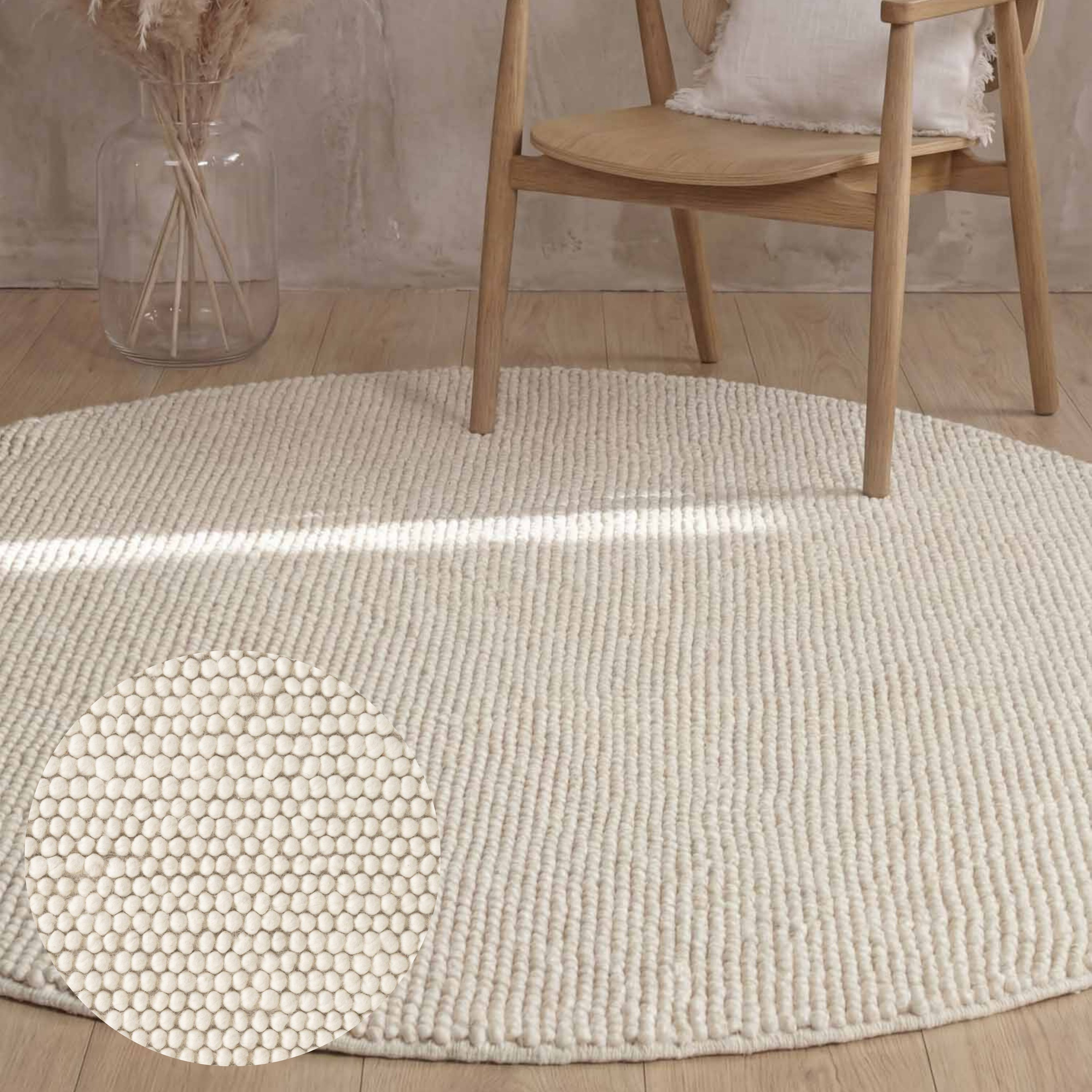 Ted Baker Wollteppich Diana, rund, Höhe: 16 mm, Wolle, Natur, Handgemacht, Wohnzimmer, Esszimmer, Schlafzimmer, Skandi