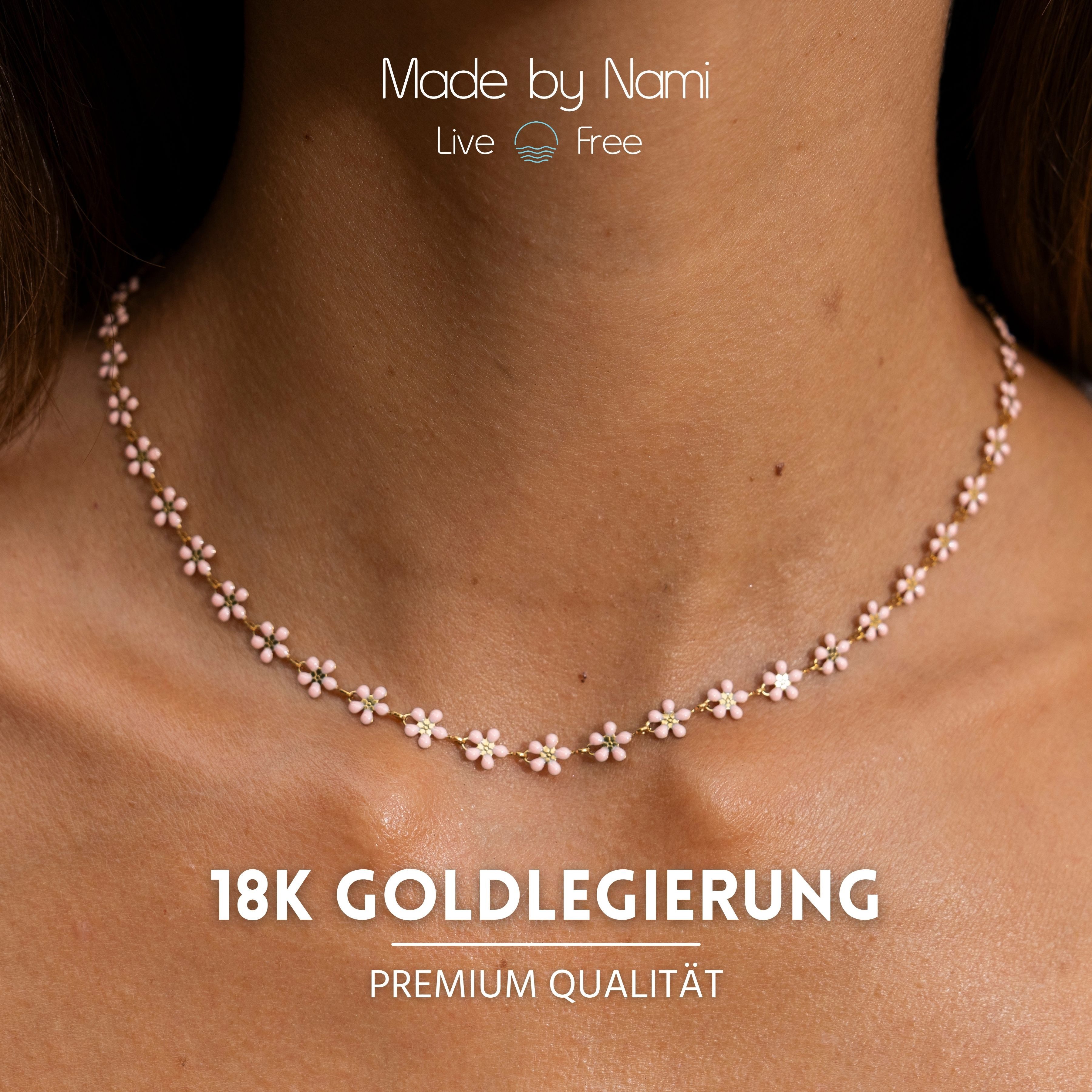 Made by Nami Edelstahlkette Gänseblümchen Damen Gold Blumenkette aus Chirurgischem Edelstahl, 40 + 5 cm Hypoallergen Wasserfester Schmuck Hippie Schmuck Damen – Bild 4 von 5