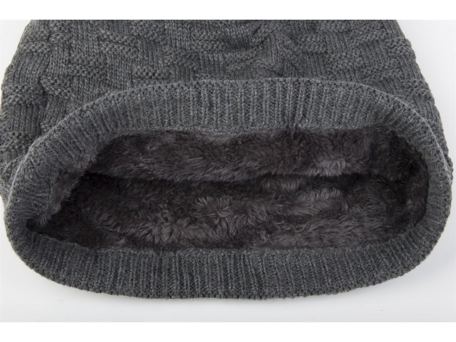 styleBREAKER Strickmütze Feinstrick Beanie mit Flecht Muster und Teddyfleece (1-St)