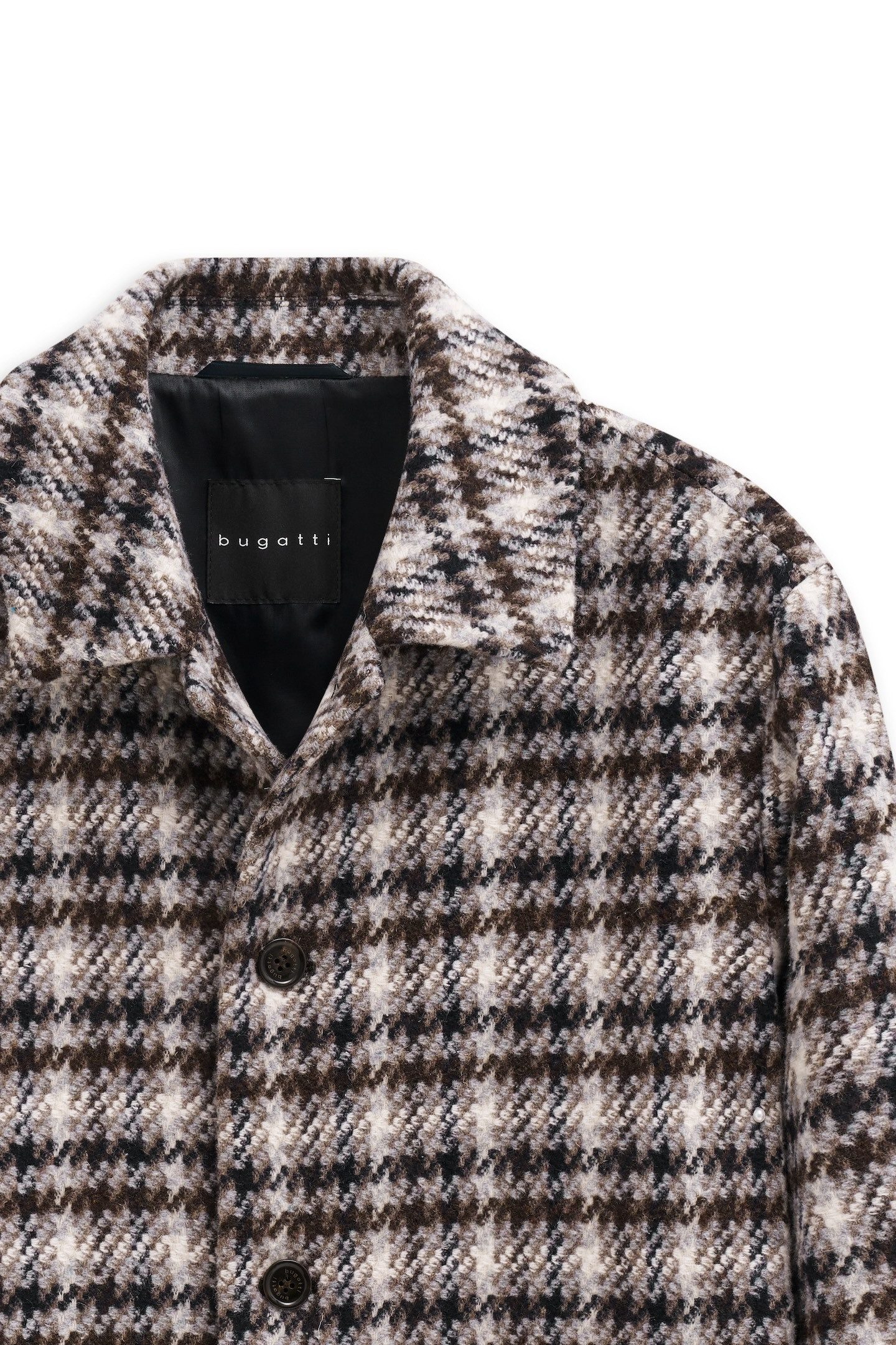 bugatti Langmantel Wollmix kariert mit Umlegekragen und Modern Fit