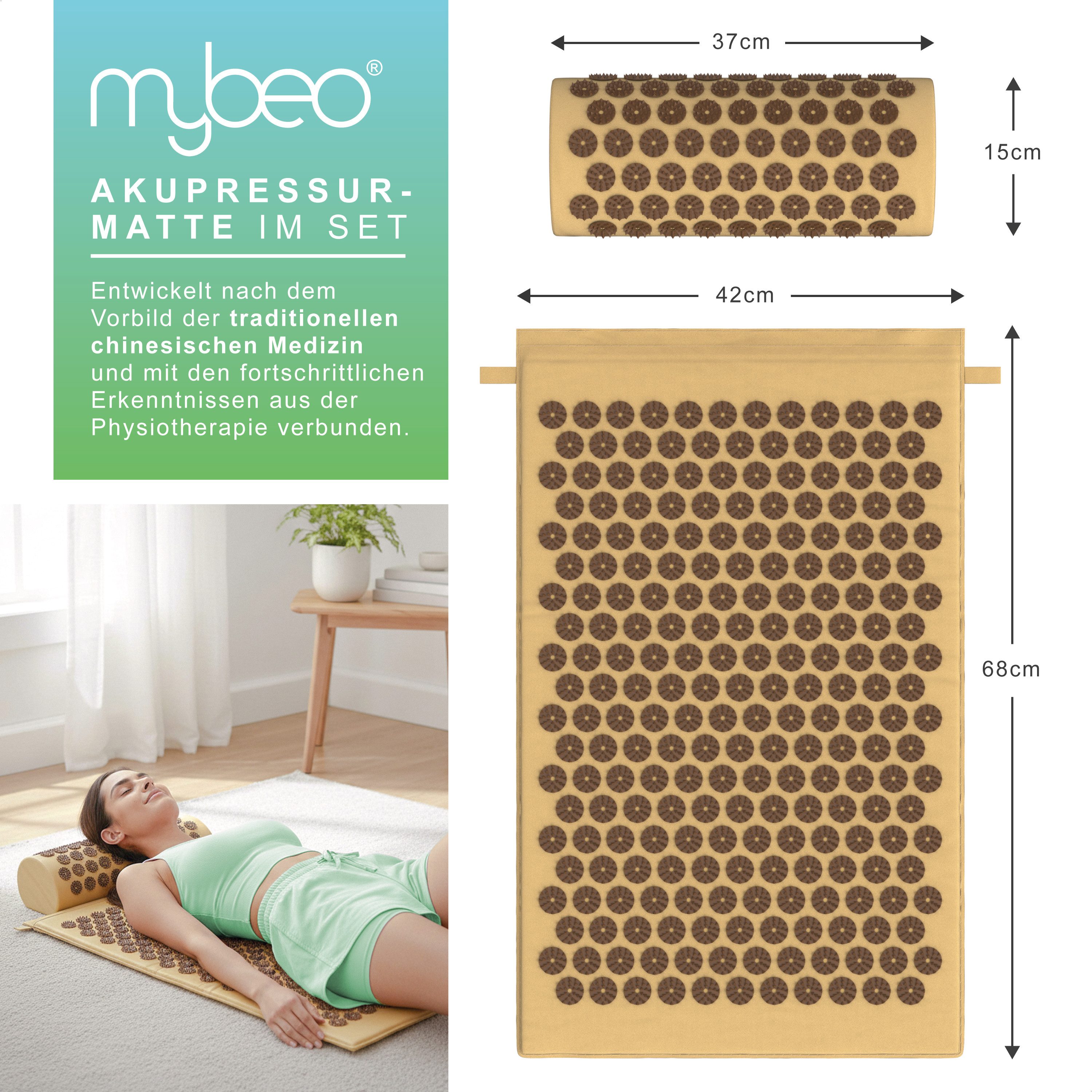 MyBeo Akupressurmatte Set aus Nadelmatte und Nackenkissen, mit Tragetasche, Yantramatte (Set, 3-St), 68x42 cm, Baumwolle, Kunststoffspitzen, Füllung Schaumstoff