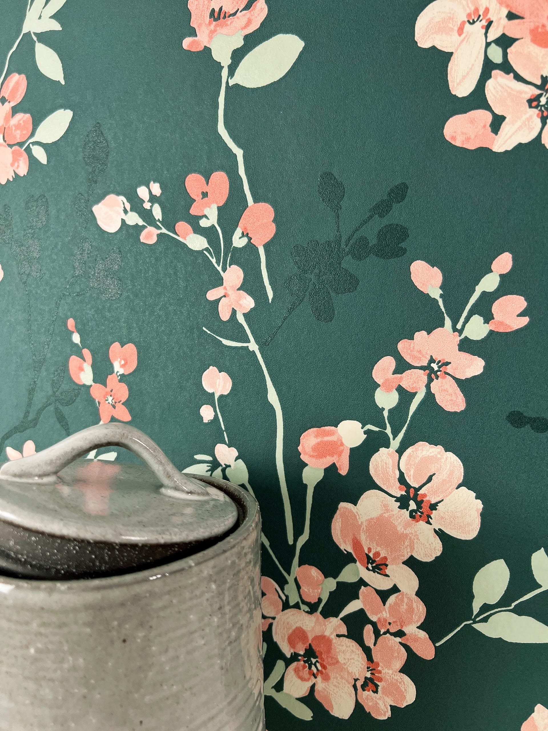 Newroom Vliestapete, Petrol Tapete Floral Blumen günstig online kaufen