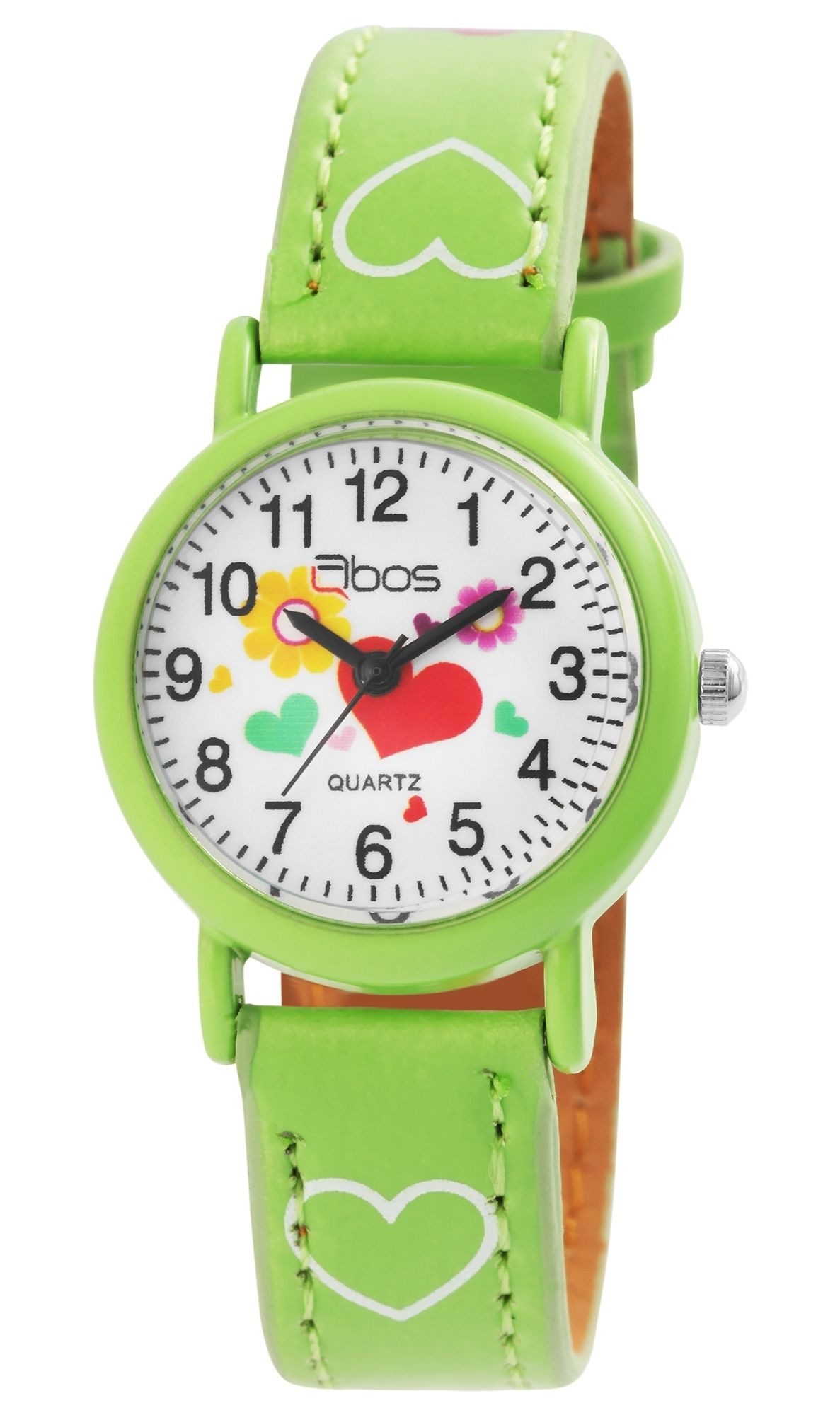 QBOS Quarzuhr Luca Mädchenuhr, analog, Blume, Herz, Geschenk, Einschulung, Kinder Armbanduhr