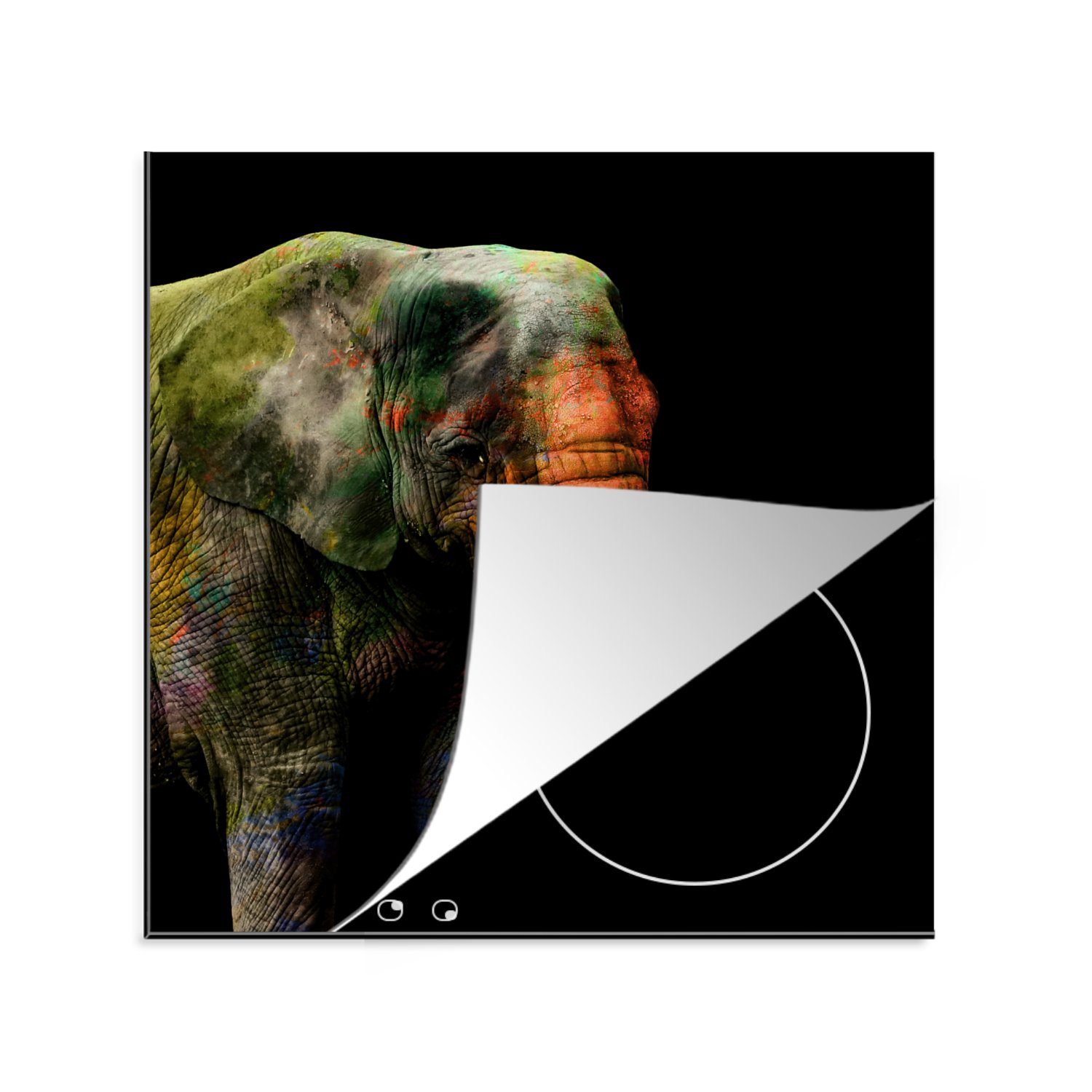 MuchoWow Herdblende-/Abdeckplatte küche Farben - Ceranfeldabdeckung, 78x78 - Arbeitsplatte Vinyl, Elefant Tier, tlg), (1 cm, für